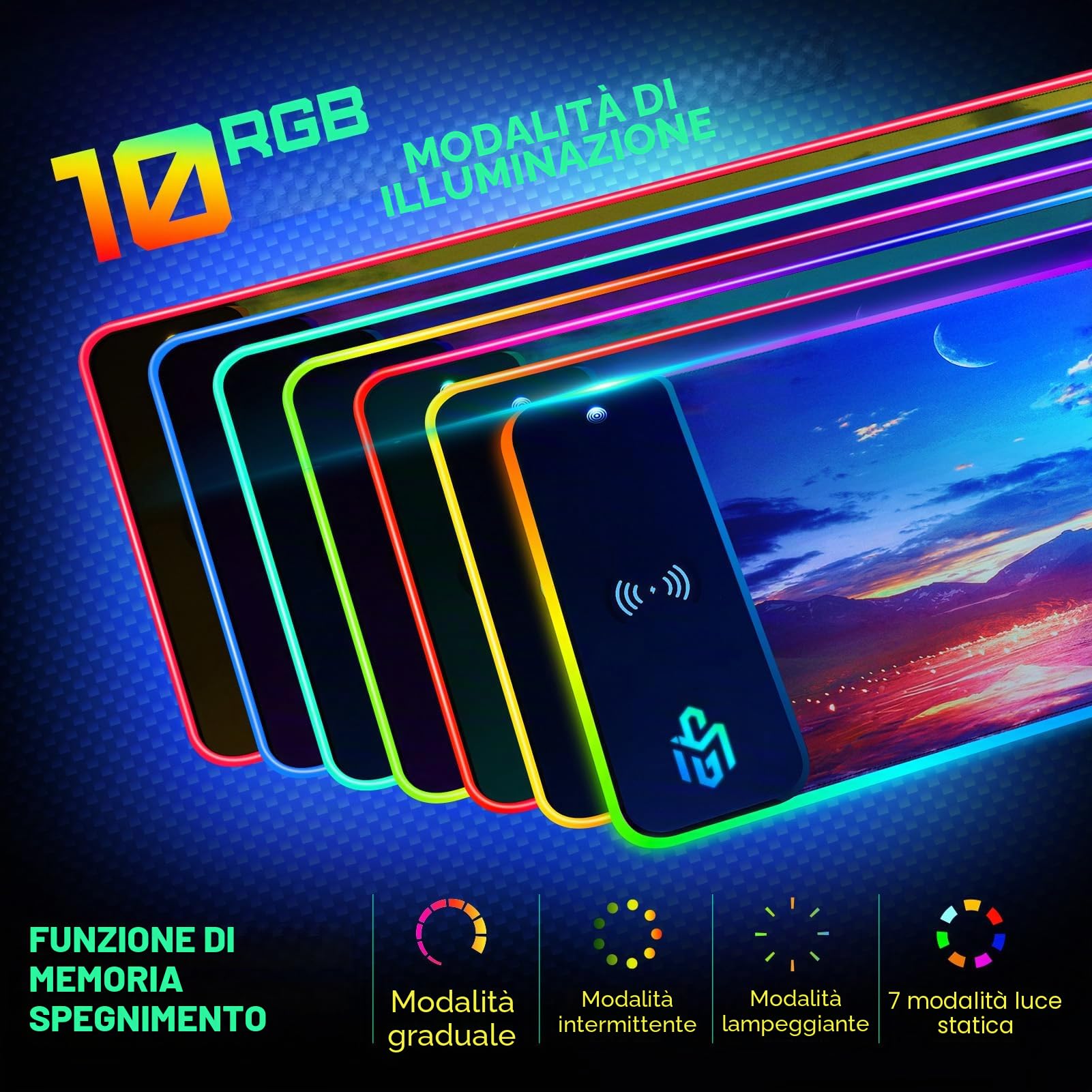 GIM Tappetino per mouse PC RGB a LED da gaming, XXL, 800 x 300 x 4 cm, con motivo a stelle, anime, per scrivania