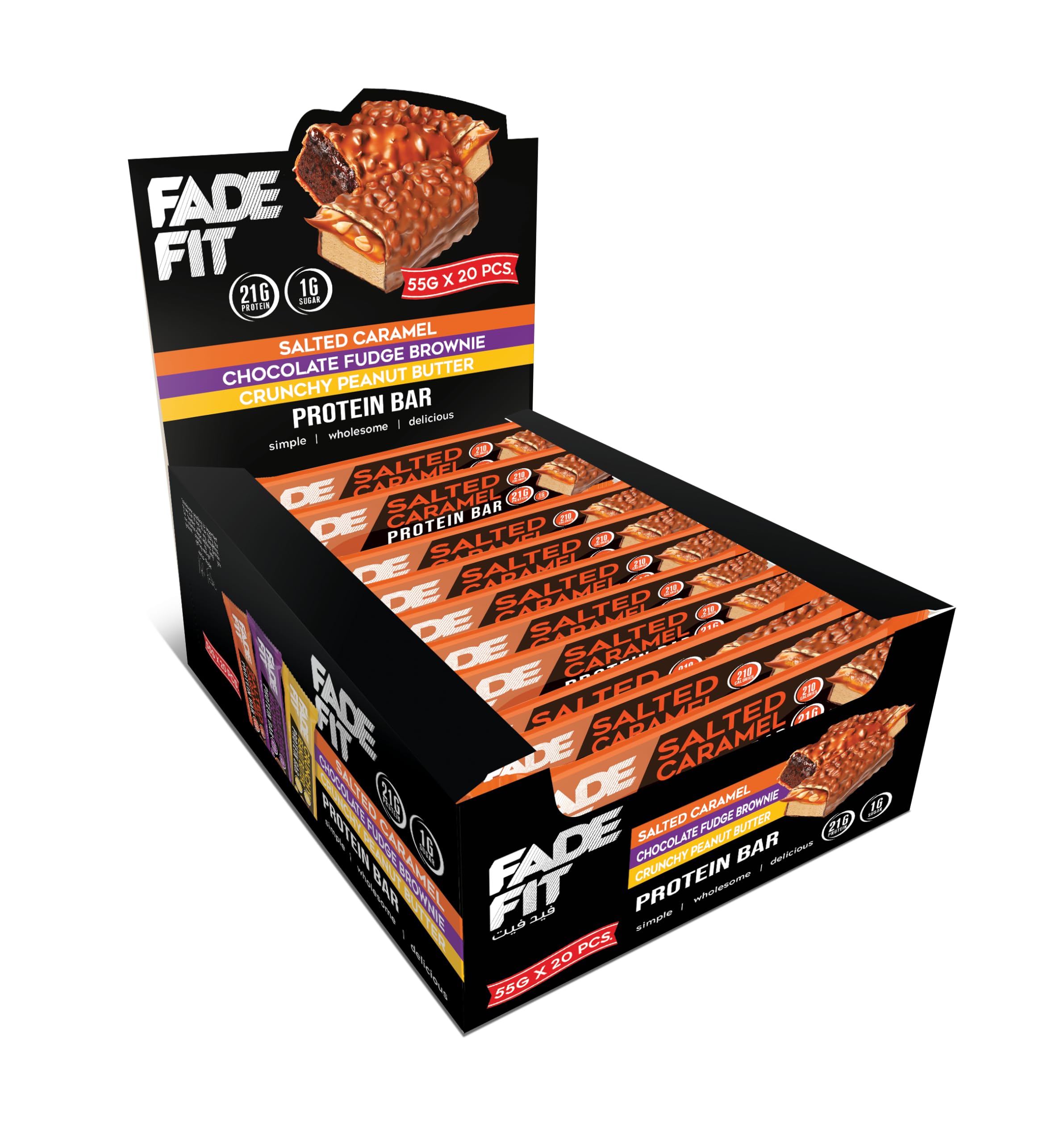 Salted Caramel Protein Bar, High Protein Bar, 21 grams of protein, Low In Sugar 20x55g