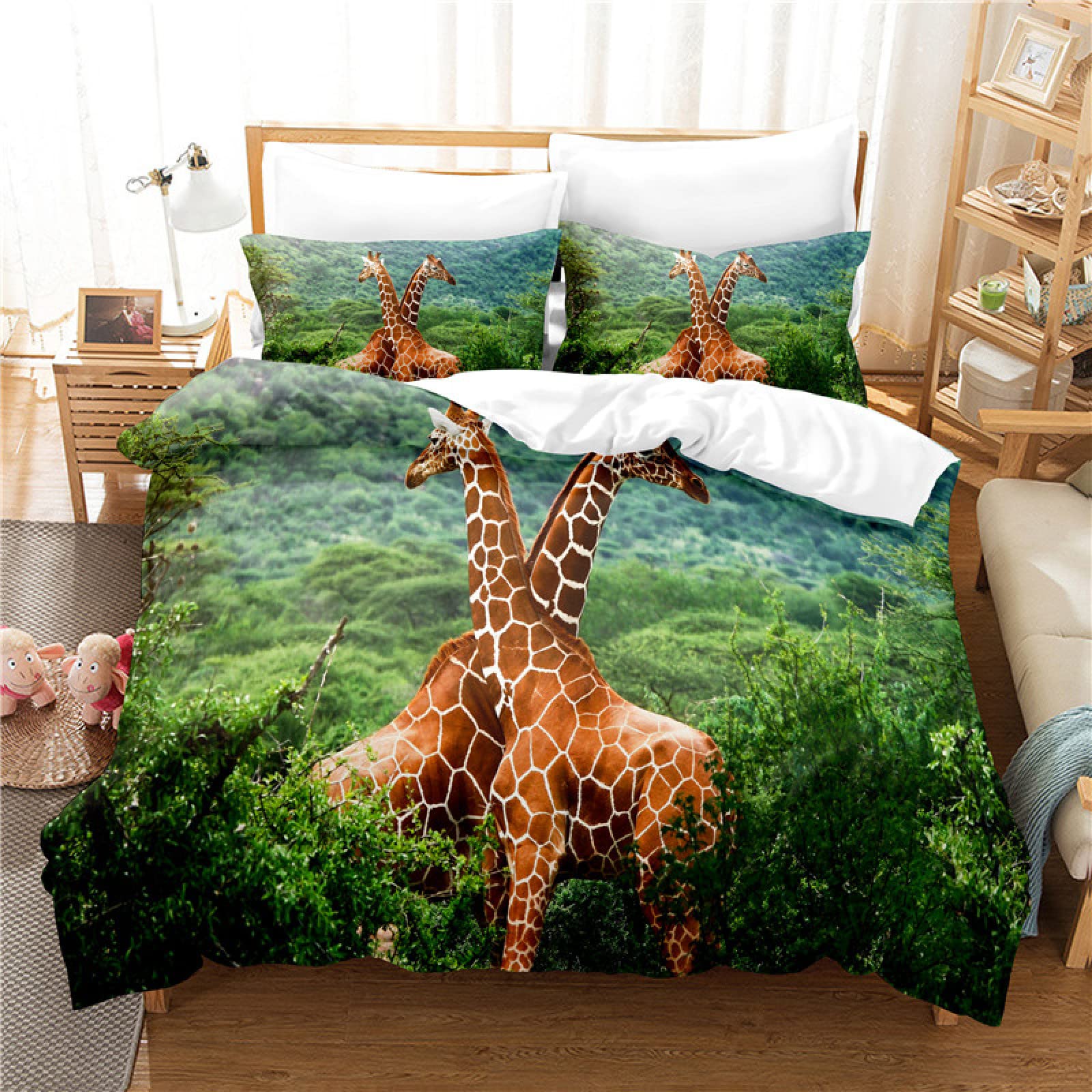 Housse de couette girafe verte 160x200 en microfibre 110g/m² premium durable