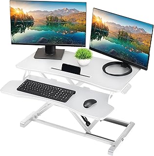 Standing Desk Converter Computer Table: Stand Up Desk Riser - Sit Stand Desk - 37" Wide Dual Monitor Desktop for Standing Desks - Height Adjustable Desk Workstation Converts to a Standup Desk - White
