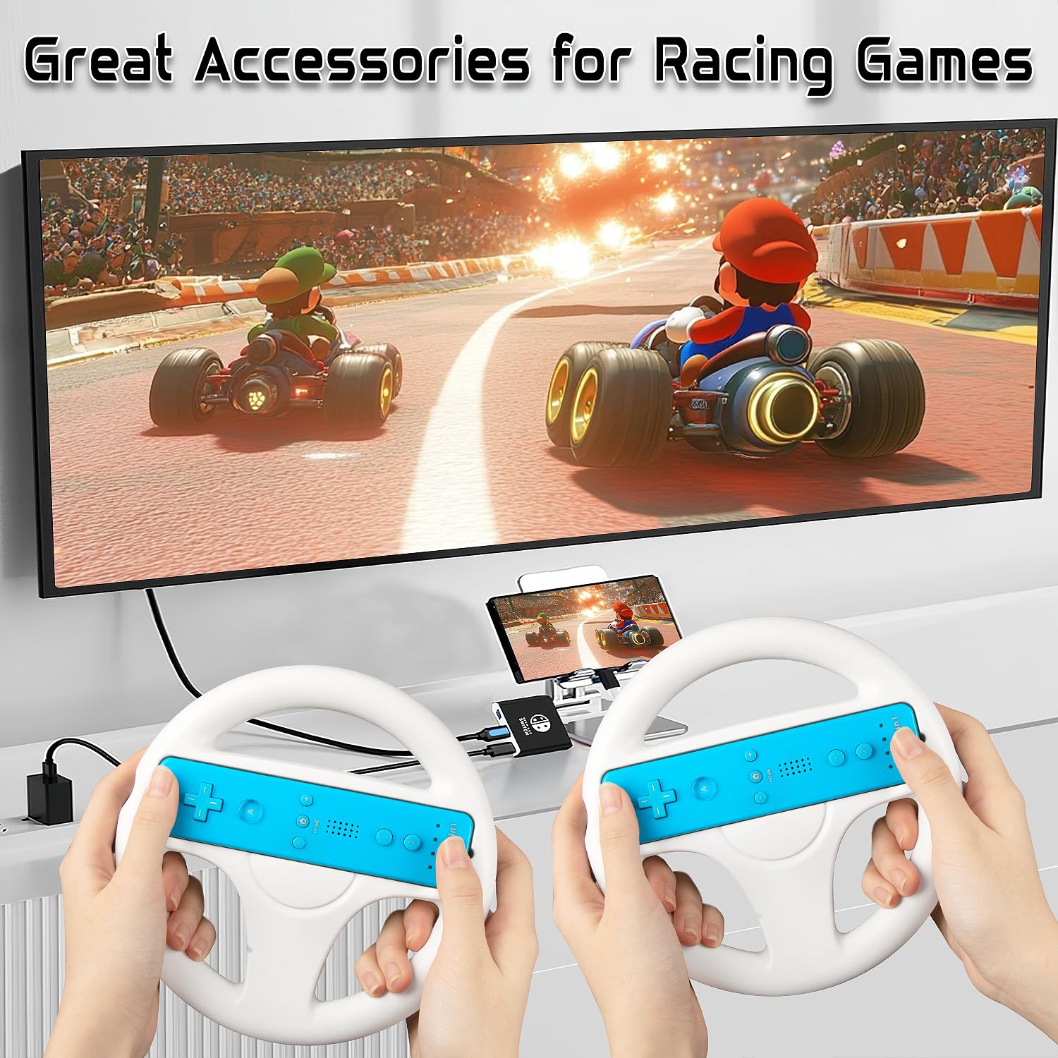 Machine-Ya Wii Zapper Gun et volant compatibles avec Nintendo Wii et Wii U Remote Game (lot de 2, blanc)