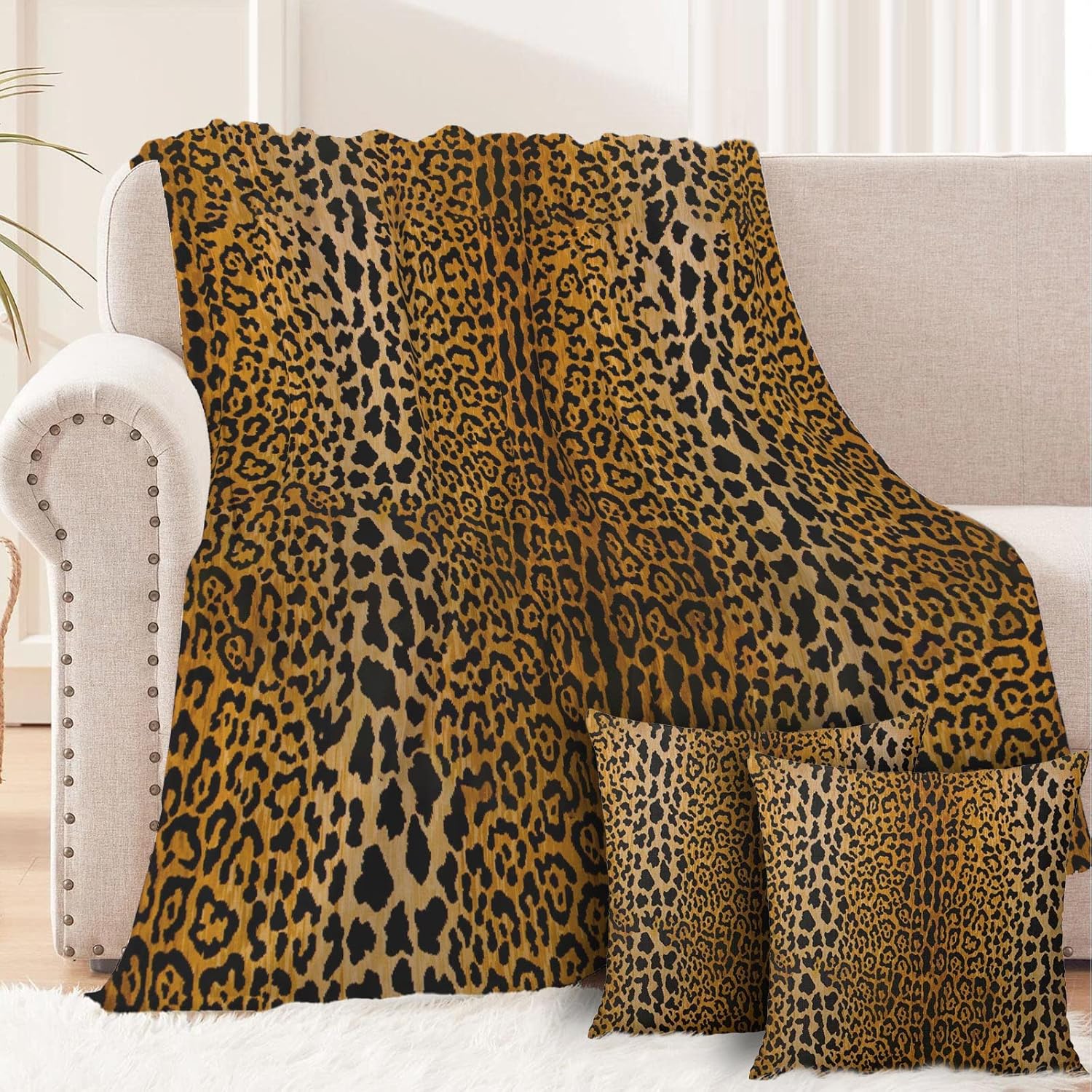 CusFuk Cheetah Leopard Print Throw Blankets All Season Bed
