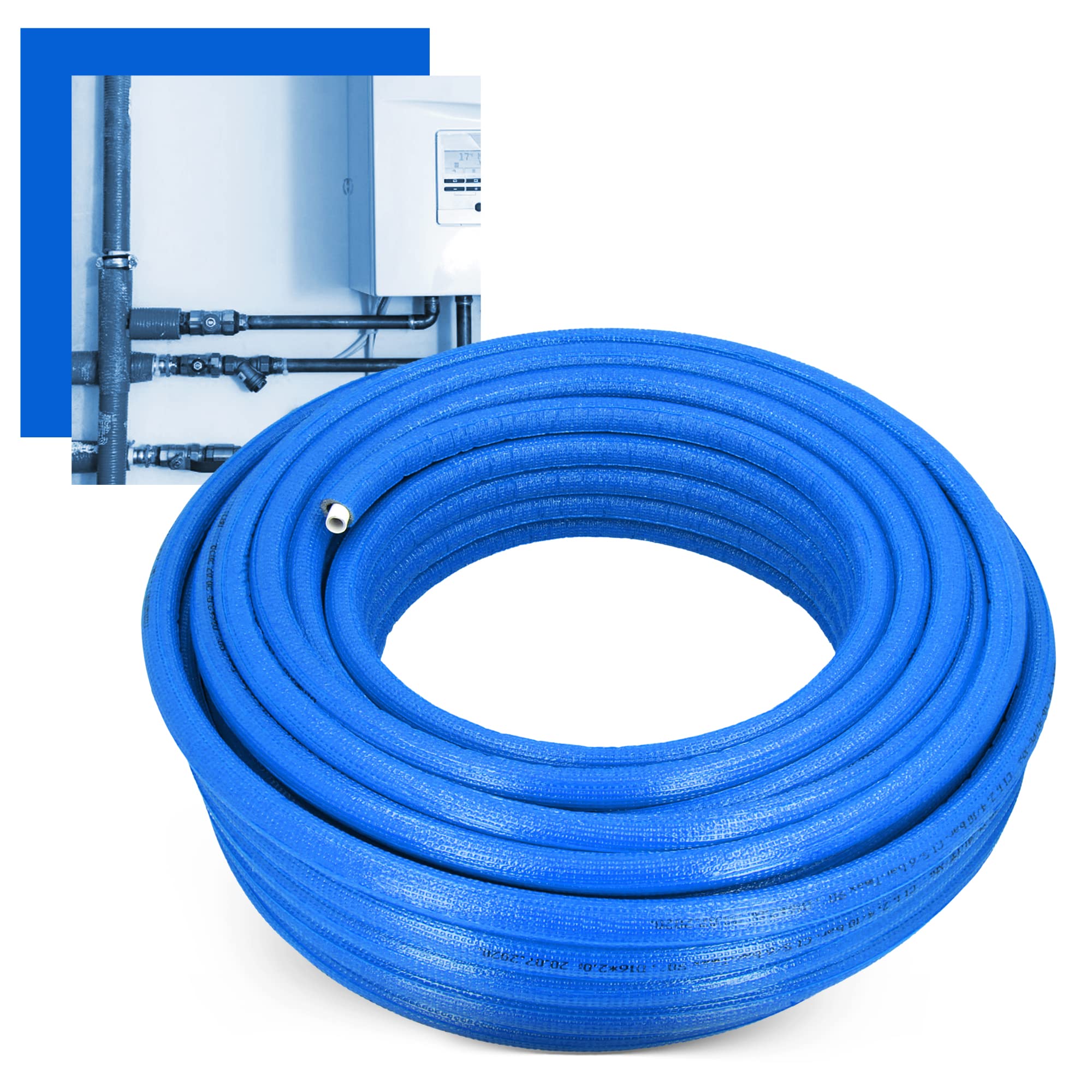 Vorisoliertes PEX/AL/PEX-Rohr Polyethylen-Ummantelung Stark Langlebig 16 x 2 mm Blau 50 m Wasserversorgungs-Heizsysteme