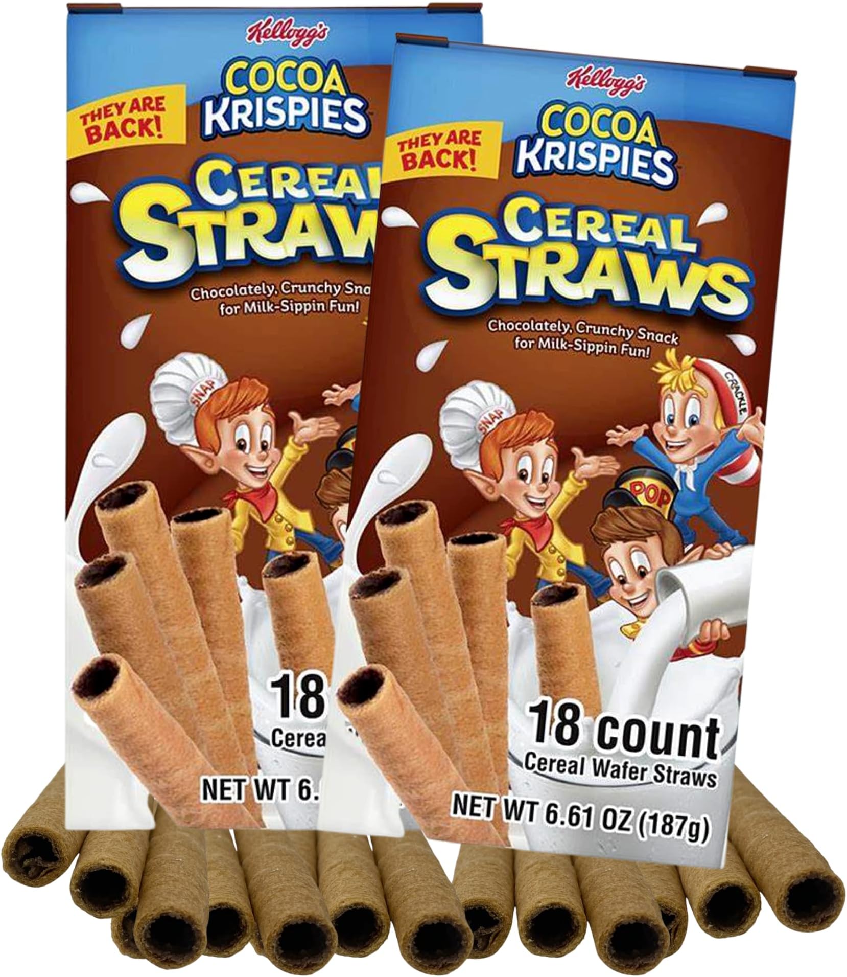 2023 Kellogg's Cereal Straws Cocoa Krispies Edible Breakfast Straw for Milk, 90's Childhood Nostalgic Treat for Drinking and Eating, Chocolate Cereals for Kids, Pack of 2, 36 Count (Cocoa Krispies)…