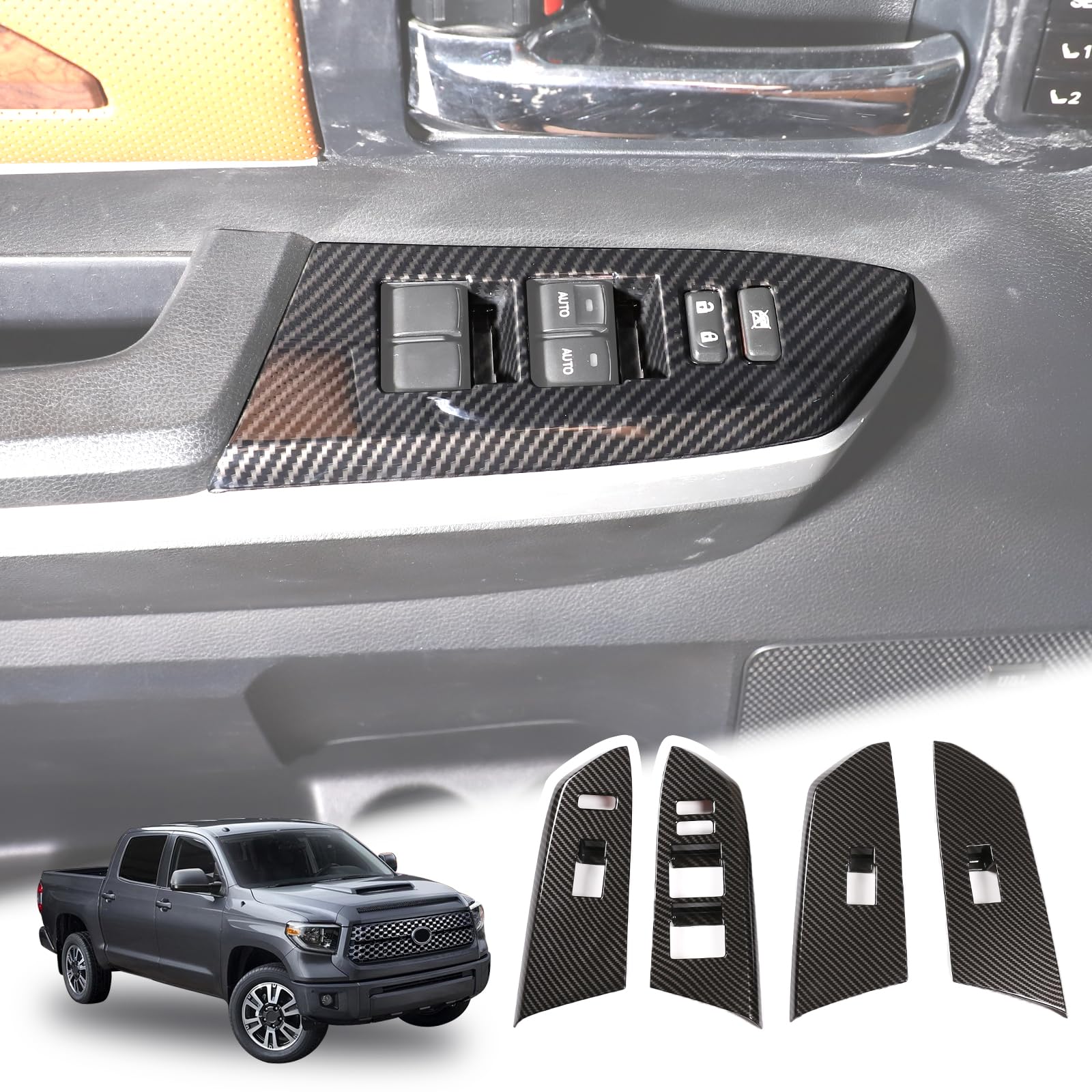 LLKUANG for Toyota Tundra 2014-2021 ABS Plastic Window Switch Button Covers Power Window Switch Button Stickers Car Accessories[Not fit Double Cab