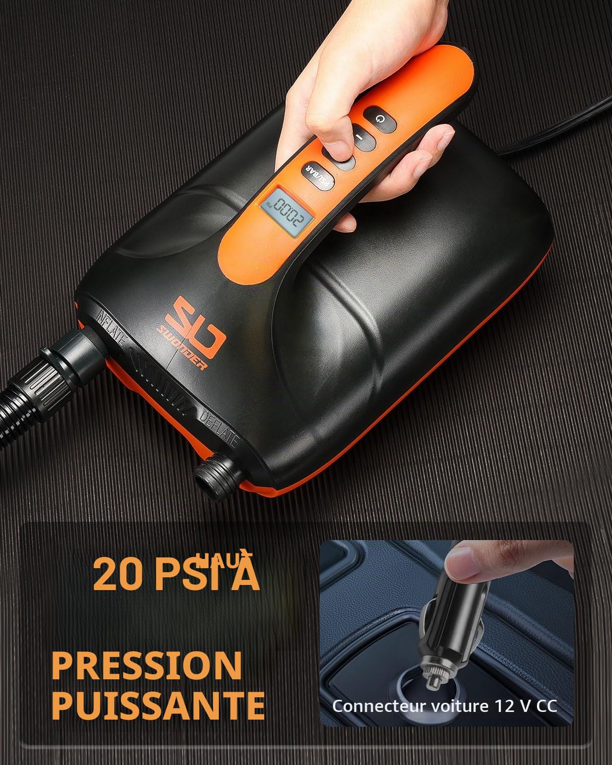 Swonder Pompe Électrique Numérique Haute Pression 20 PSI pour Paddle Gonflable, Kayak, Tente – Gonfleur Sup à Double Étape Intelligente avec Arrêt Automatique – Disponible en Deux Couleurs