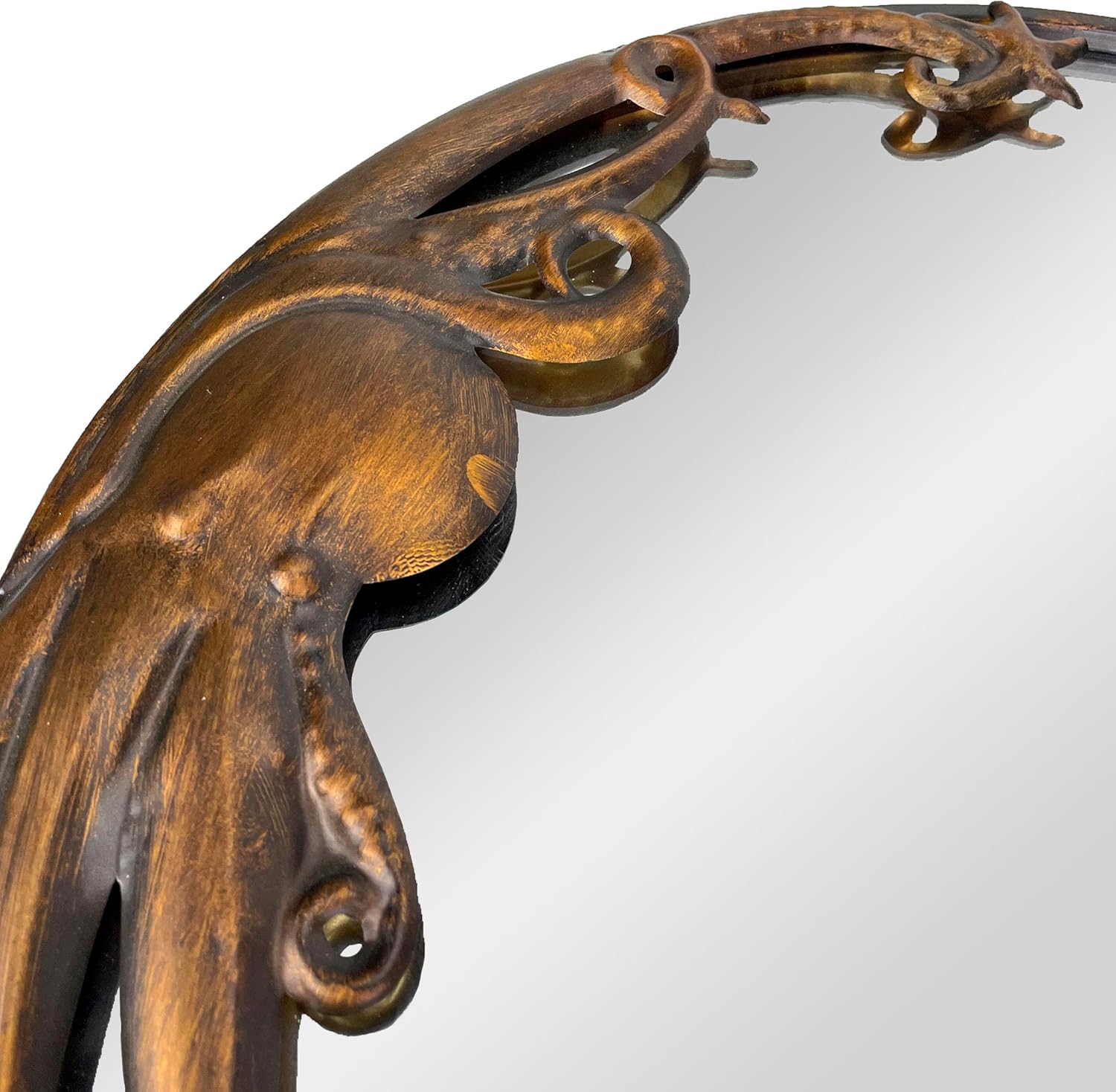 Zeckos Bronze Octopus Wall-Mounted Mirror – 20-Inch Diameter Decorative Accent for Nautical and Coastal Home Decor, Unique Focal Point for Living Room or Bathroom.