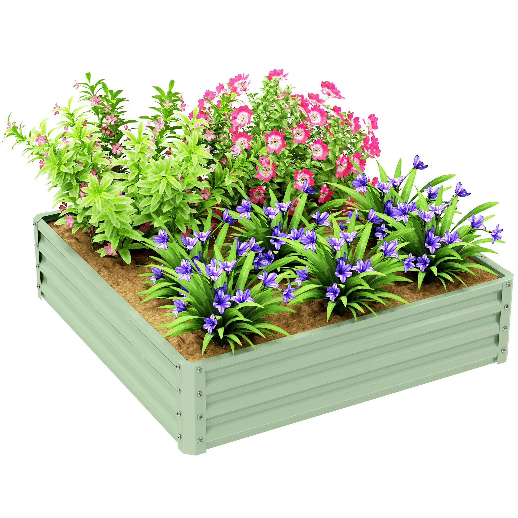 Outsunny 432L Square Raised Garden Bed, Galvanised Planter Box Outdoor with Open Bottom, Metal Raised Garden Bed Kit for Vegetables, Flowers and Herbs, 120 x 120 x 30cm, Light Green โ image 1