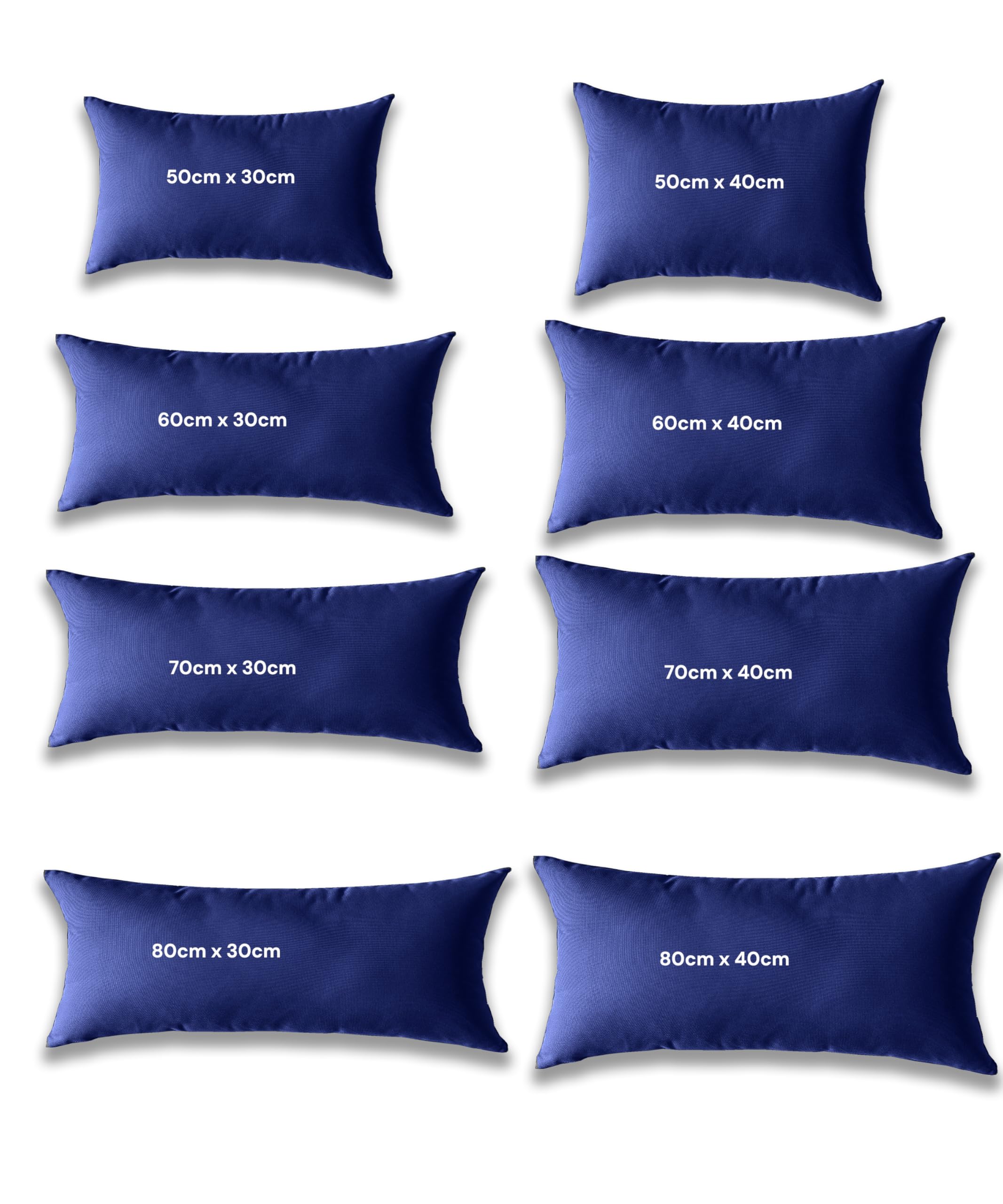 Kosiproducts Throw Rectangle Pillow Cushions + Covers, Water Resistant 100% Polyester, Hollow Fibre Filling [80cmx40cm, Navy Blue]