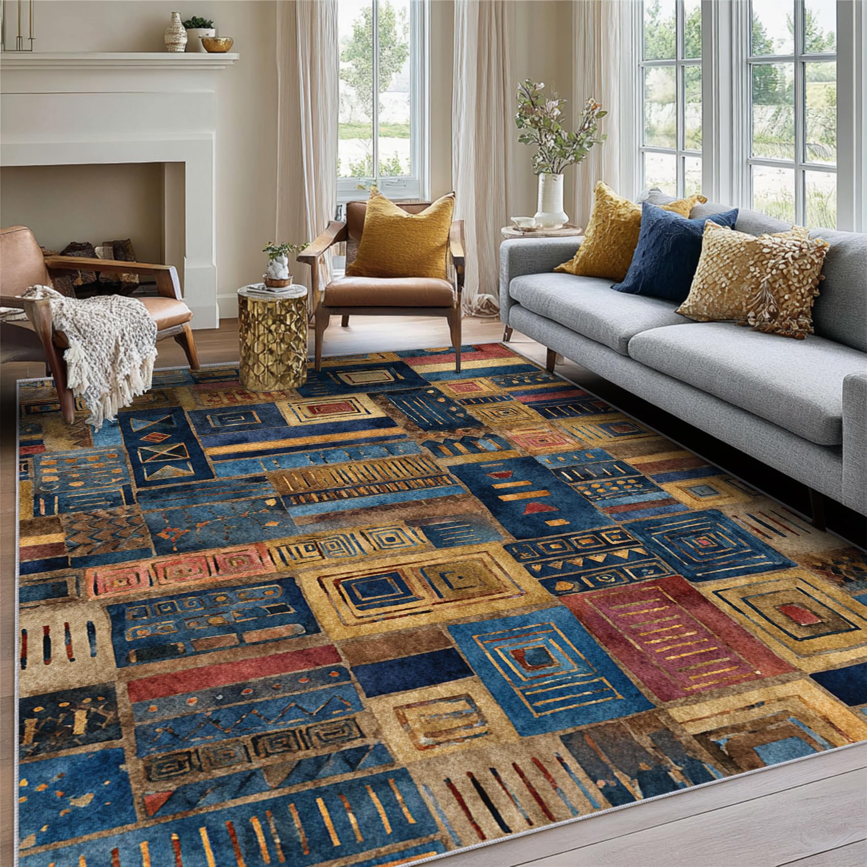 Tapis de chambre ethnique patchwork doux pour réchauffer votre intérieur