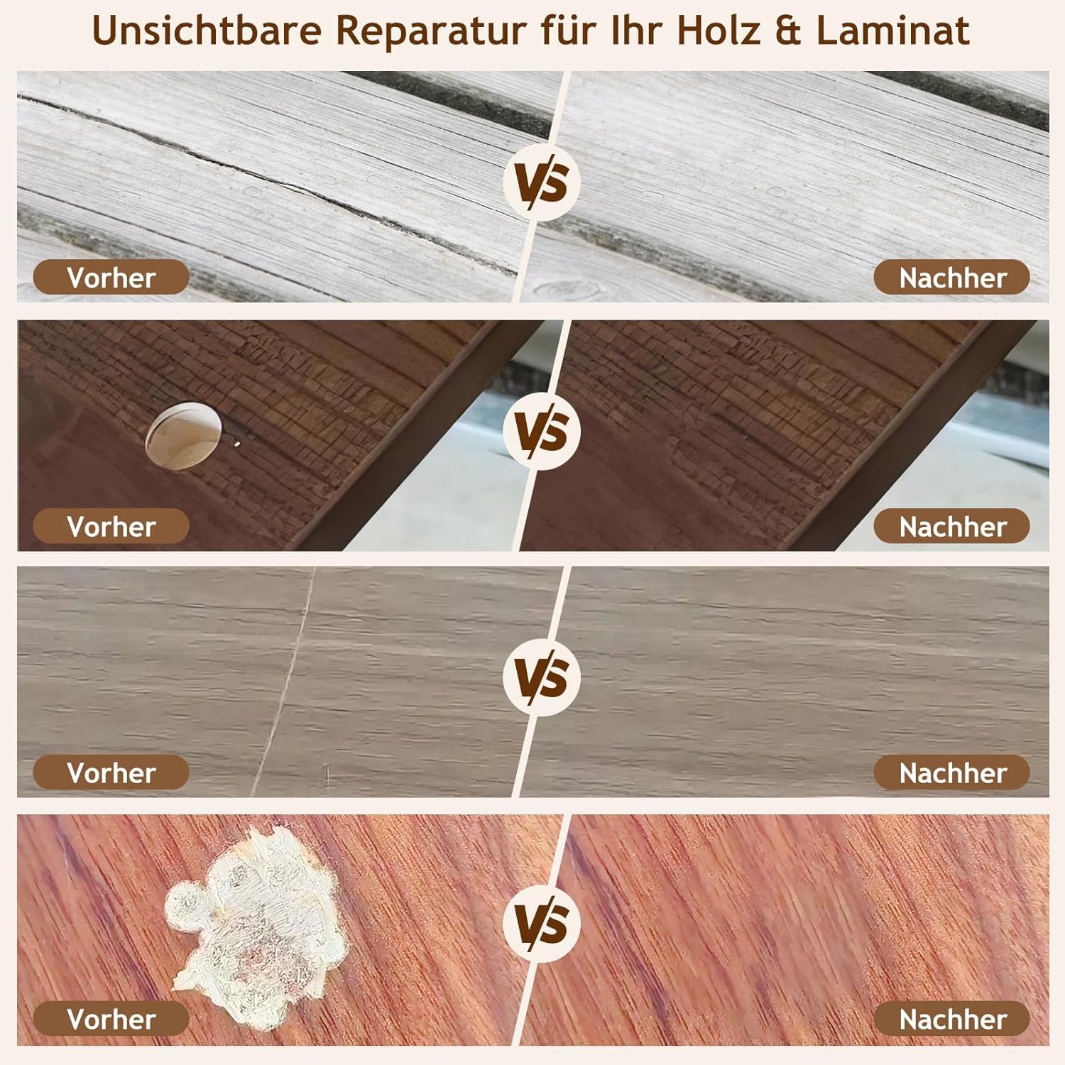 Juego de reparación de laminados – Juego de reparación de parquet con cera dura de 11 colores, solución fácil para reparar arañazos, agujeros, desgaste en madera, vinilo para suelos de madera y