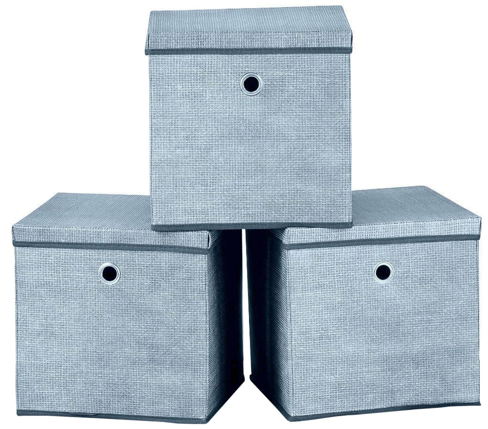 A406 Foldable Storage Cube Boxes Set of 3 Fabric Storage Boxes with Lids, Space Saving Fabric Cube Storage Boxes for Clothes, Toys, Storage Organiser (Grey, 27x27x27cm)