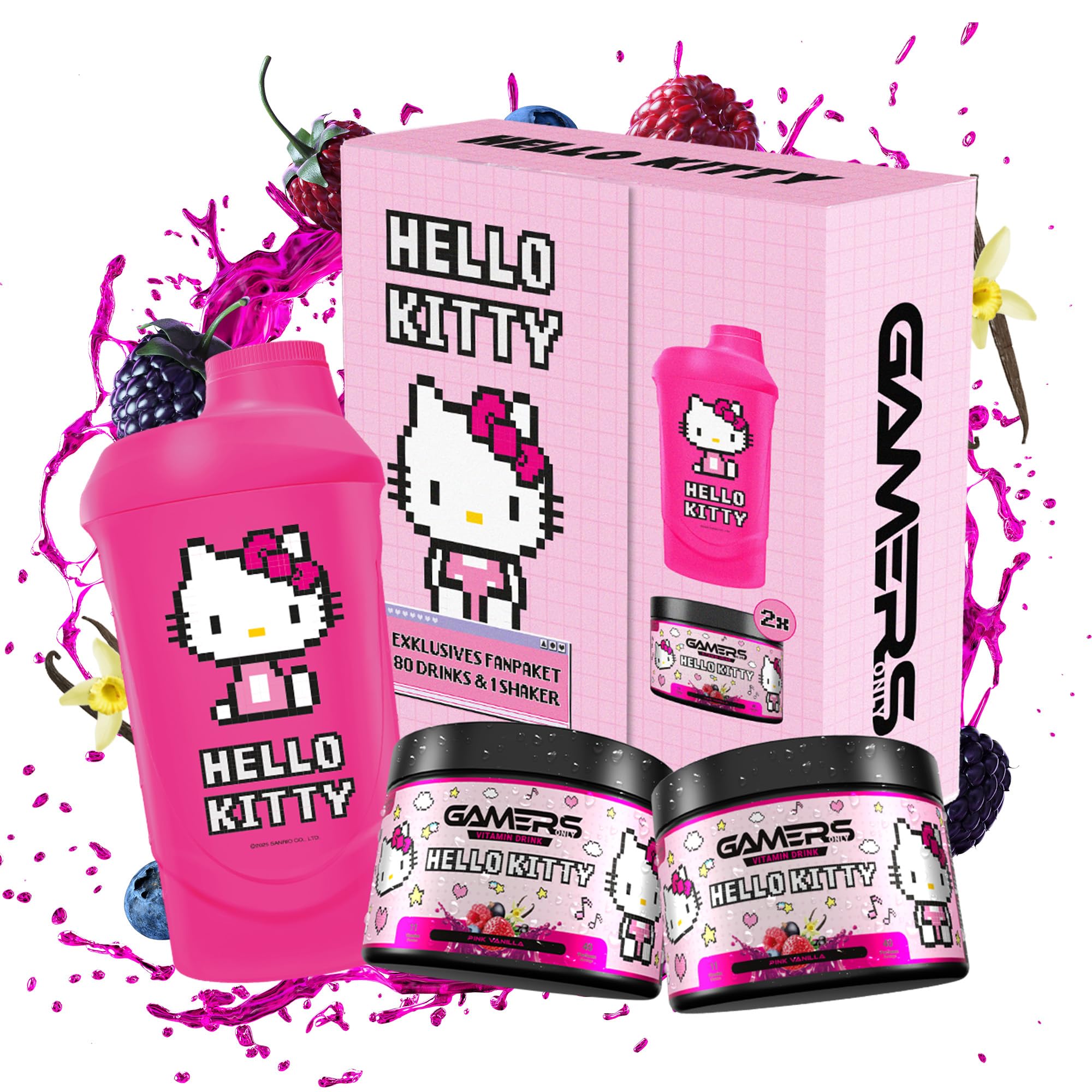 Gamers Only x HELLO KITTY Collector Bundle [MIT 2x VITAMIN DRINK ] - 40 Portionen | inkl. Shaker | Erhöht die Konzentration & Reaktionen | 125 MG Koffein & 12 Vitaminen