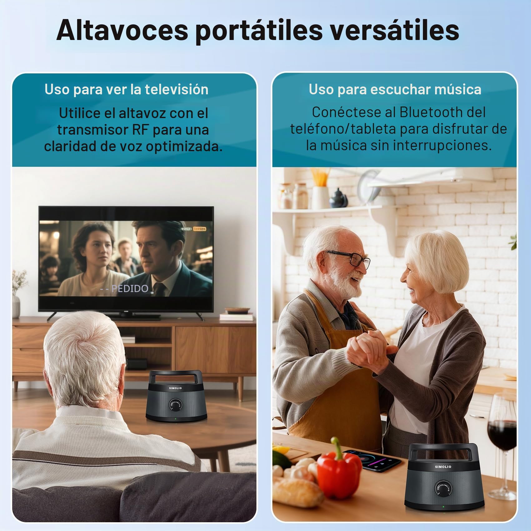 SIMOLIO Altavoz Digital inalámbrico para TV, Altavoz portátil para Escuchar TV, sin demora, Rango de Trabajo de 100 pies, Auricular Adicional y Adaptador SM-621D