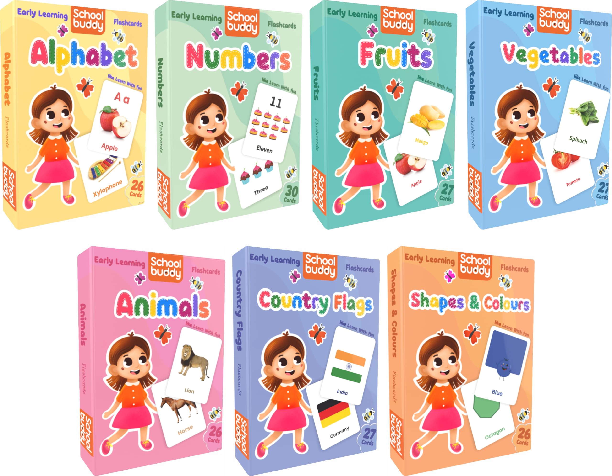SCHOOL BUDDY® Flash Cards for Kids Early Learnings (Set of 7) Early Learning Flash Cards Easy & Fun Way of Learning 3 Months to 6 Year Babies (B0CJ5GD11B) Amazon Price History, Amazon Price Tracker