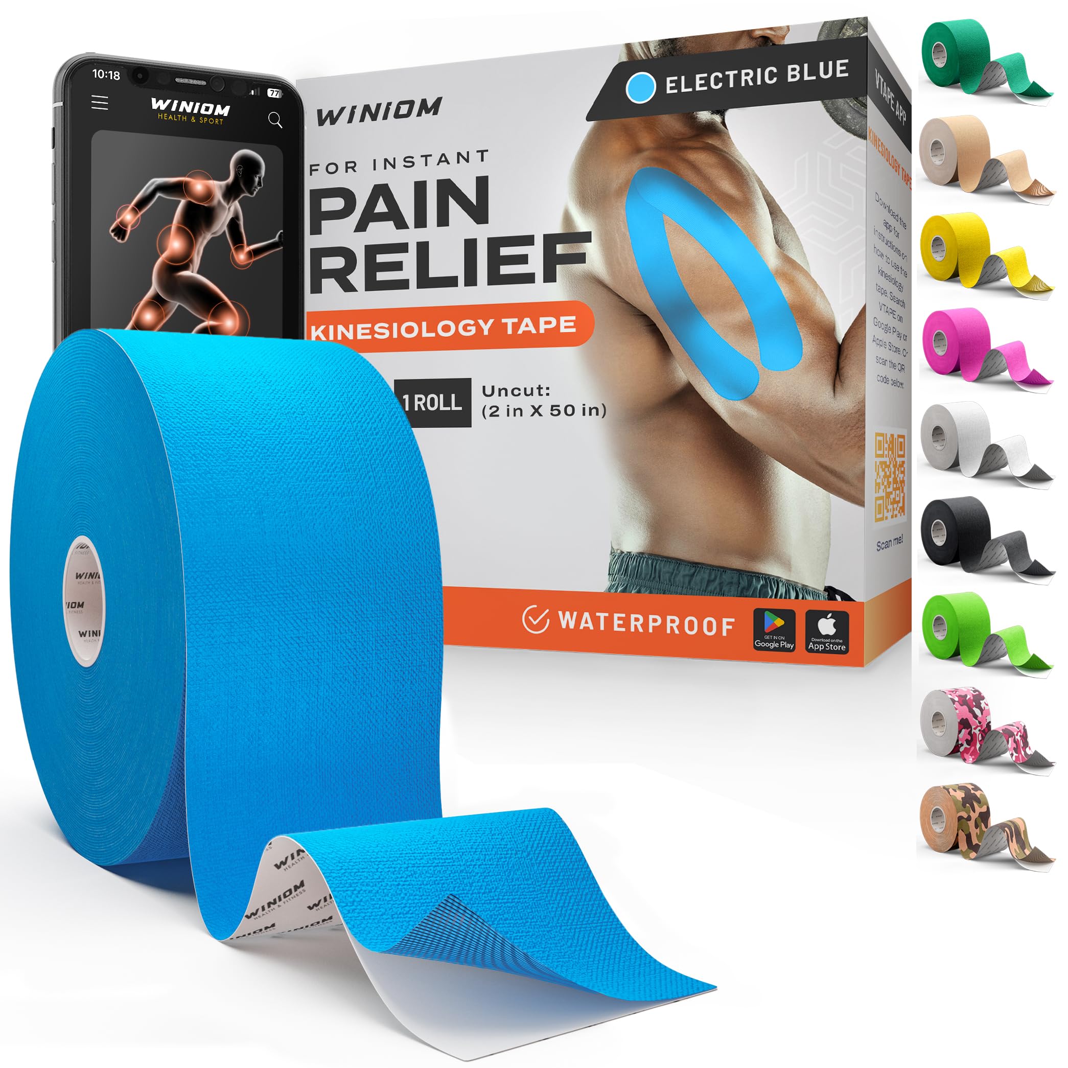 Kinesiology Tape - Waterproof Athletic Tape, Uncut Roll 2"x50ft
