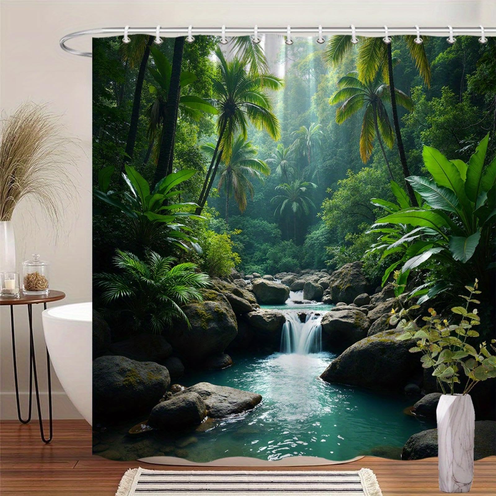 Rideau de douche polyester imperméable cascade tropicale 130x183