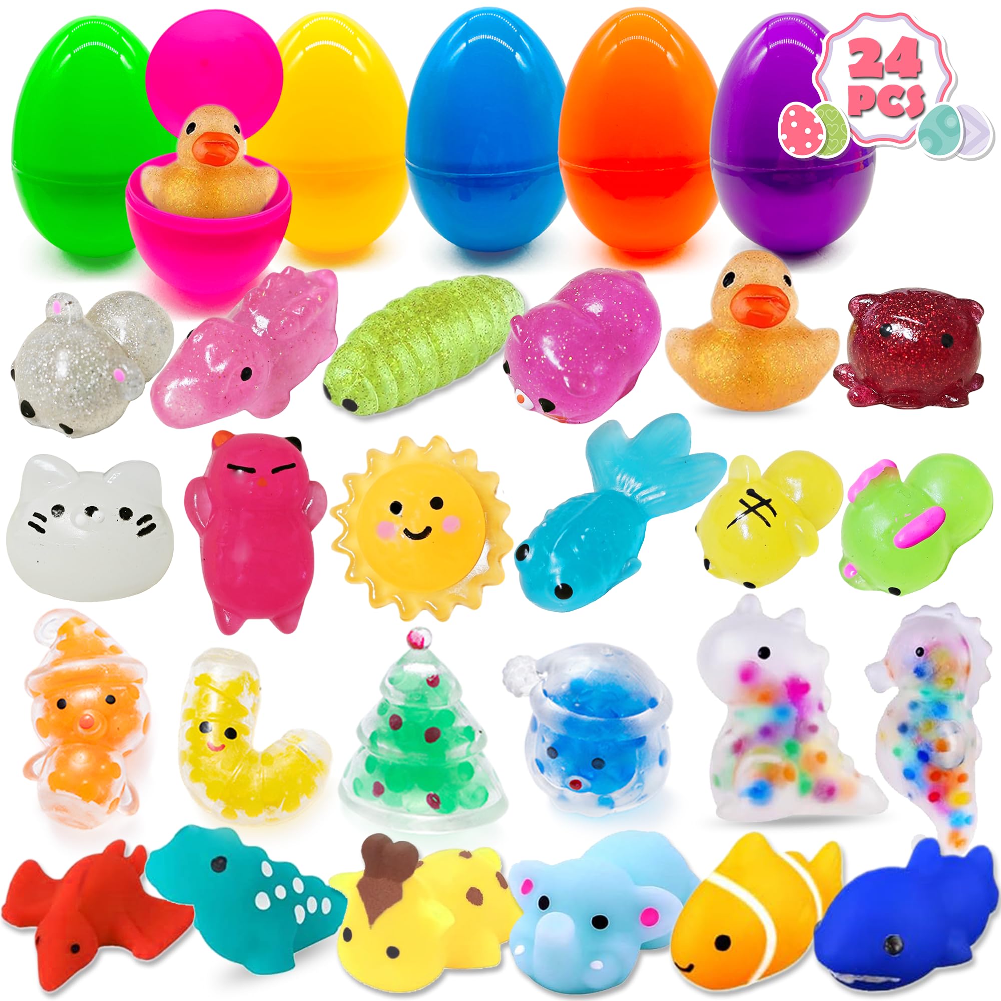 24 Œufs De Pâques Pré-Remplis De Lumineux Mochi Squishy, Mini Jouets Sensoriels Anti-Stress, Garniture De Panier De Pâques, Chasse Aux Oeufs De Pâques, Cadeau De Paques pour Garcons Filles