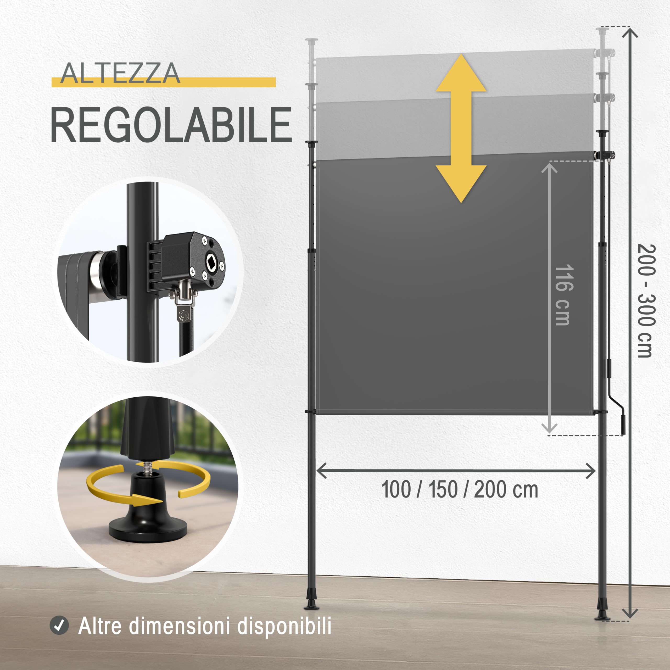 Sol Royal tenda da sole a morsetto verticale per esterni balconi senza | 200x310cm antracite con manovella privacy e protezione solare per forare caduta balcone KM5