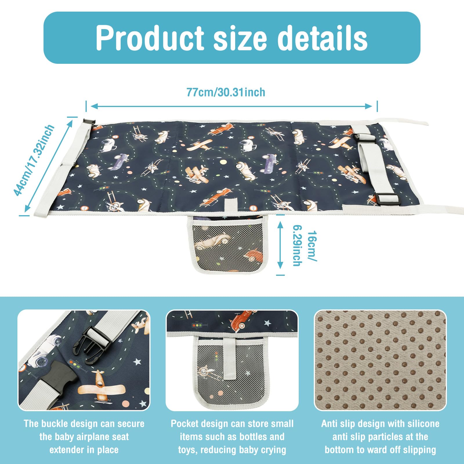 GWCYMYD Toddler Airplane Seat Extender, Oxford Cloth Flyaway Kids Bed with Pocket, Portable Toddler Aeroplane Bed - Image 2