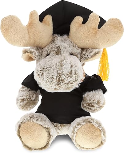 DolliBu Juguete de peluche de graduación de alce sentado – Suave disfraz de peluche de graduación con bata y gorra con traje de borla con