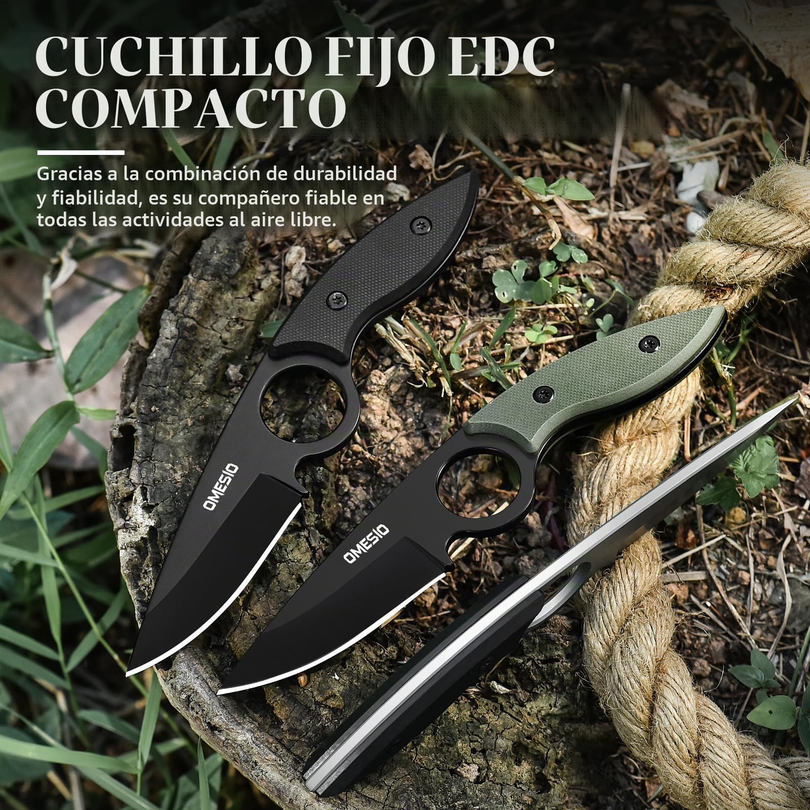 Omesio Cuchillo de Cinturón 5Cr13MoV G10 con Funda Kydex EDC | Hoja fija compacta con clip Kydex, ideal para camping, senderismo y actividades de exterior.