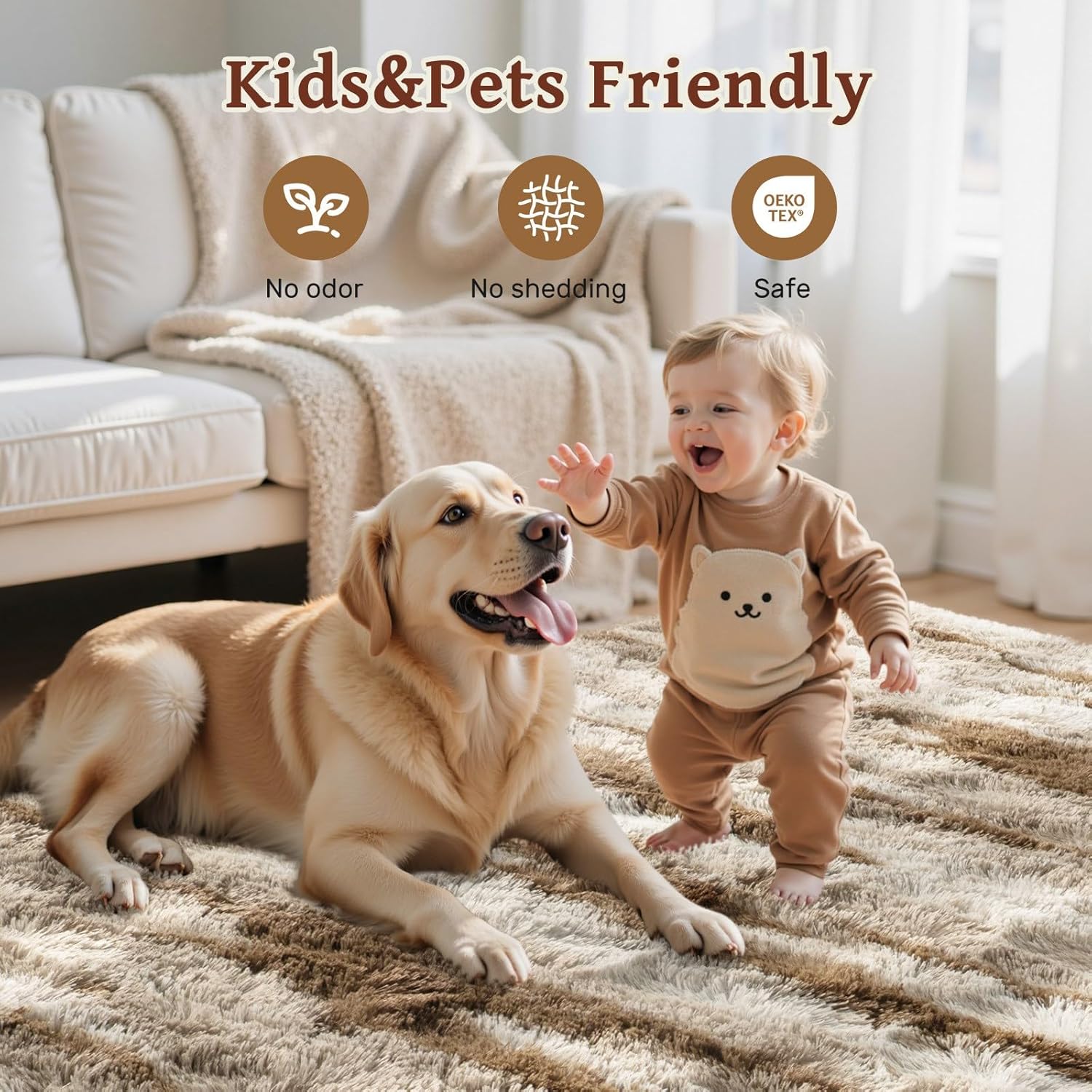 5x7 Ft Fuzzy Rugs for Bedroom,Khaki Neutral Area Rug Non-Slip,Carpet for Living Room Nursery Kids PlayRoom Indoor Modern Plush Carpets
