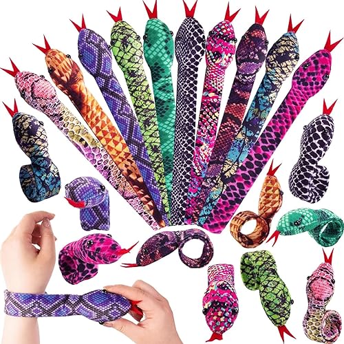 Shindel 10 pulseras de serpiente, pulseras de peluche de reptil, pulseras de animales peludos para fiestas de cumpleaños, Halloween, 10 diseños