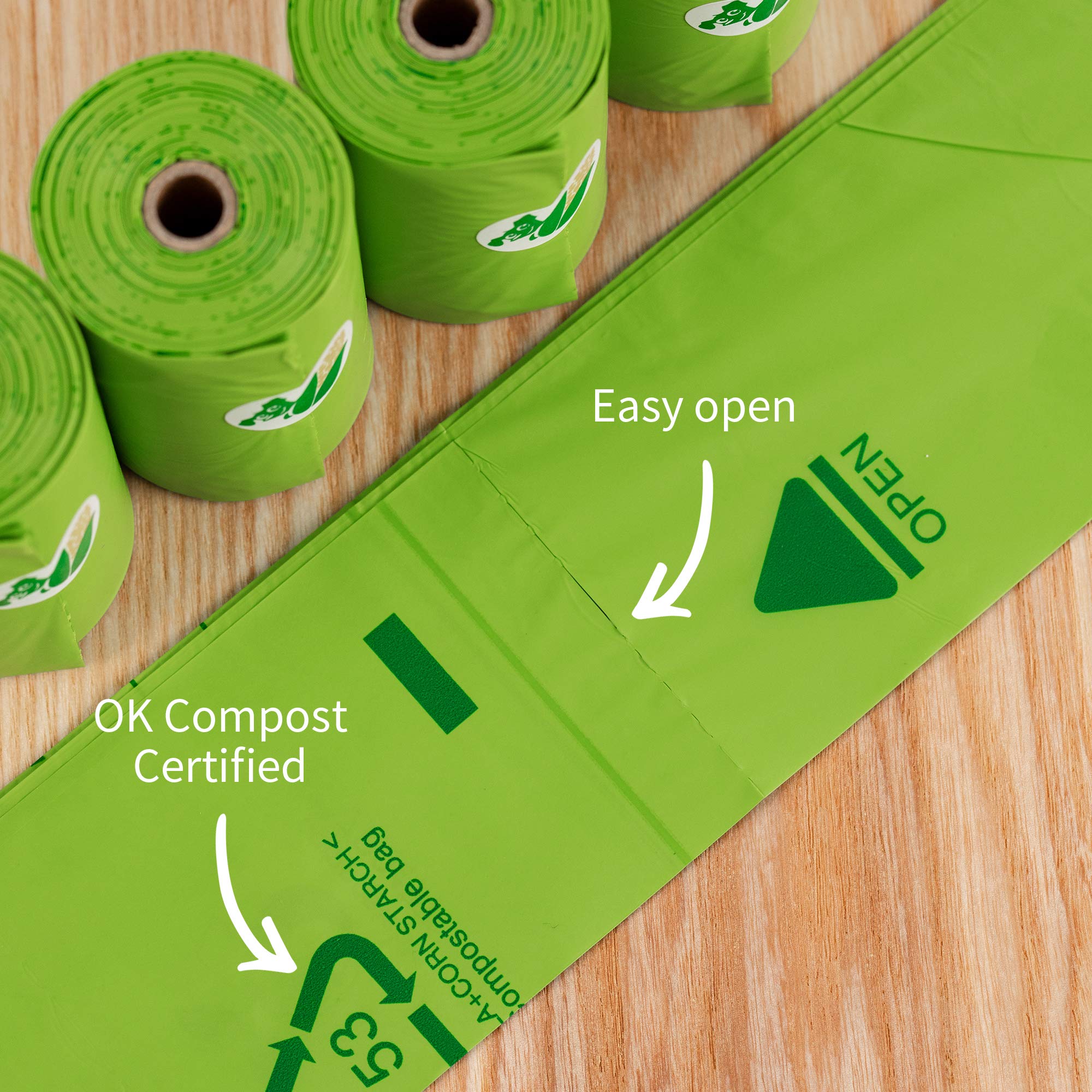 Bolsas para excrementos compostables certificadas, bolsas para excrementos a base de plantas para perros, bolsas de basura sin perfume – a base de vegetales, extra gruesas con 100% a prueba de fugas