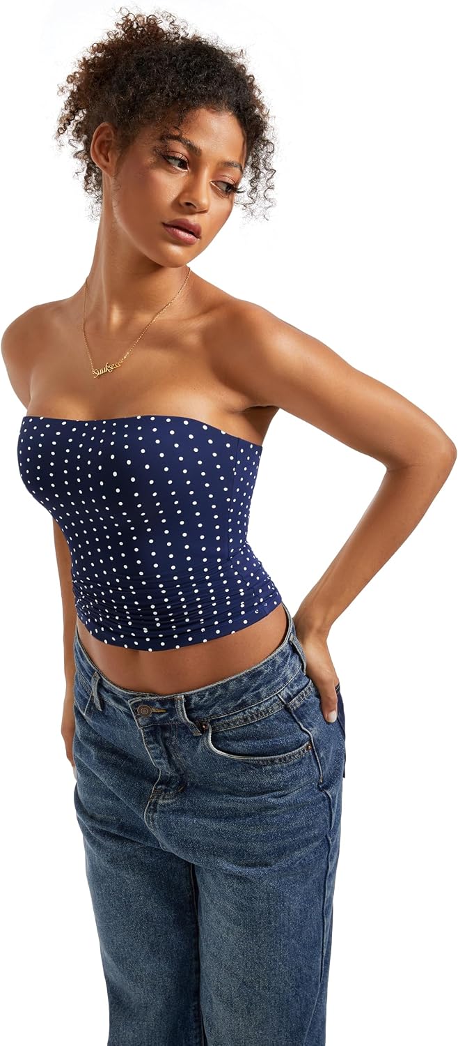  Women Sexy Tube Top Summer Y2K Going Out Double Lined Basic Tank Top thumbnail