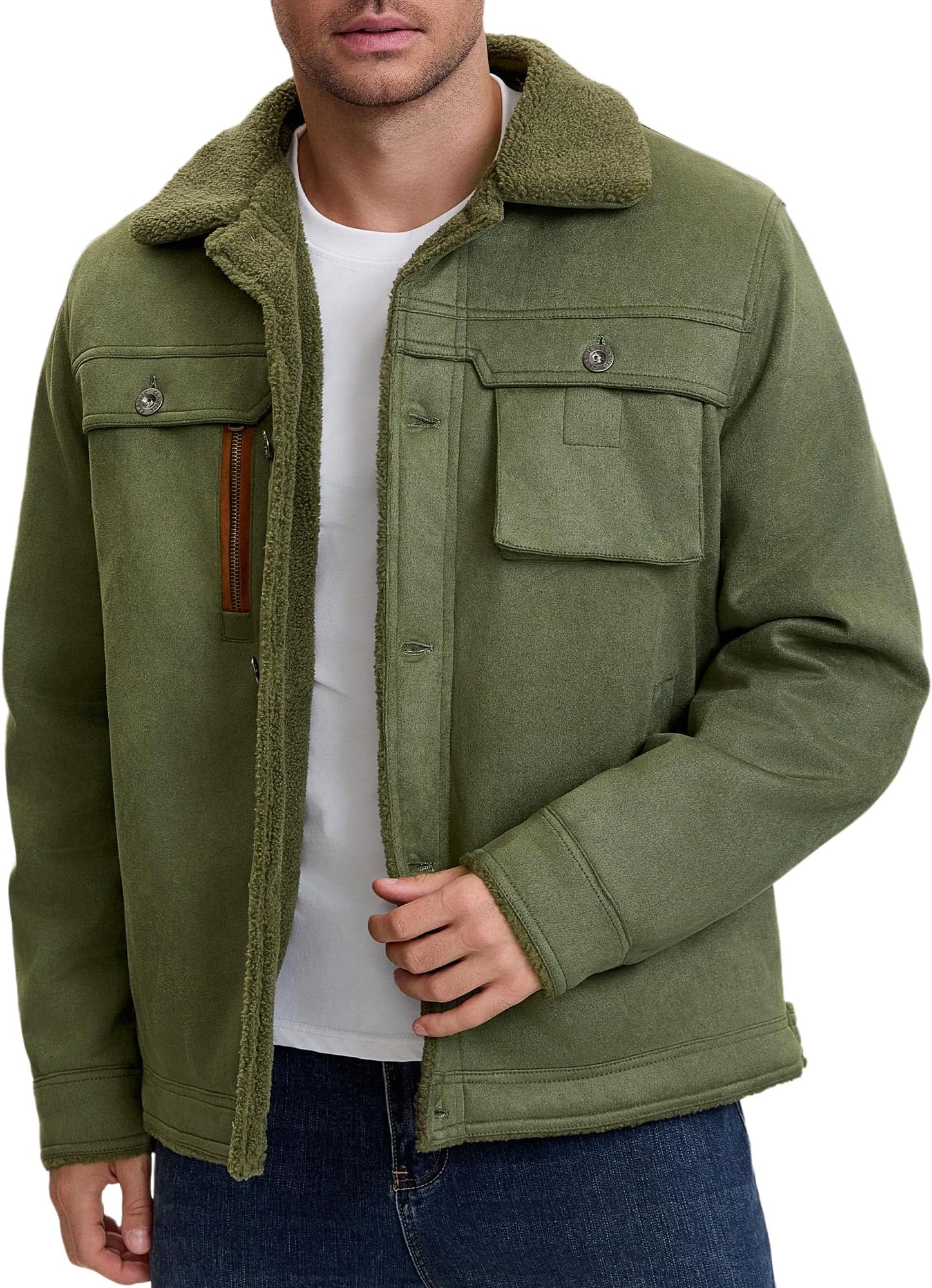 Men's Winter Jacket Warm Lined Leather Jacket Men's Jacket in Suede Look Windproof Transition Jacket Coat Leisure Jacket
