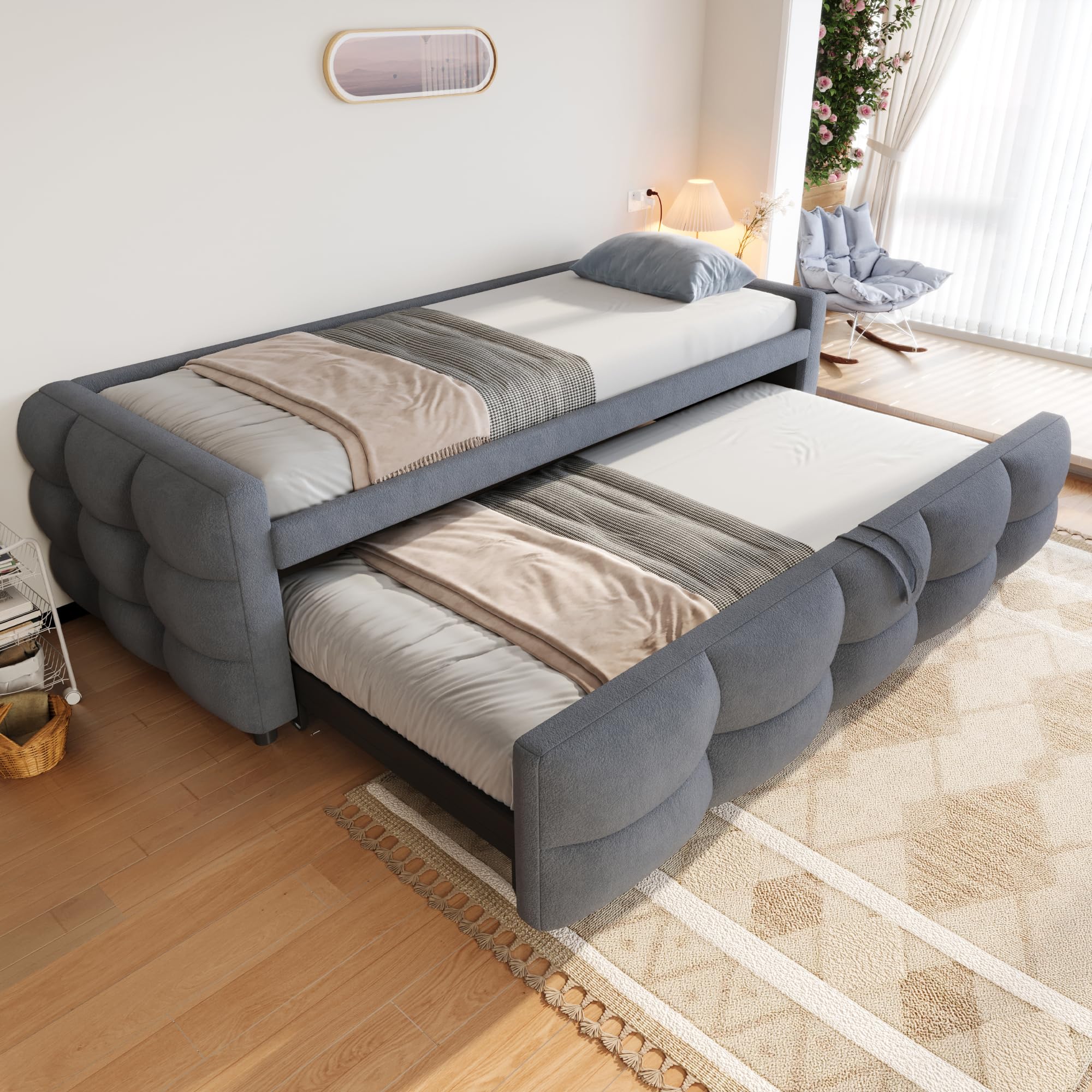 Lubvtti Divano letto pieghevole 90×180-190 cm, tessuto in velluto, con rete a doghe, letto imbottito multifunzionale, grigio (materasso non incluso)