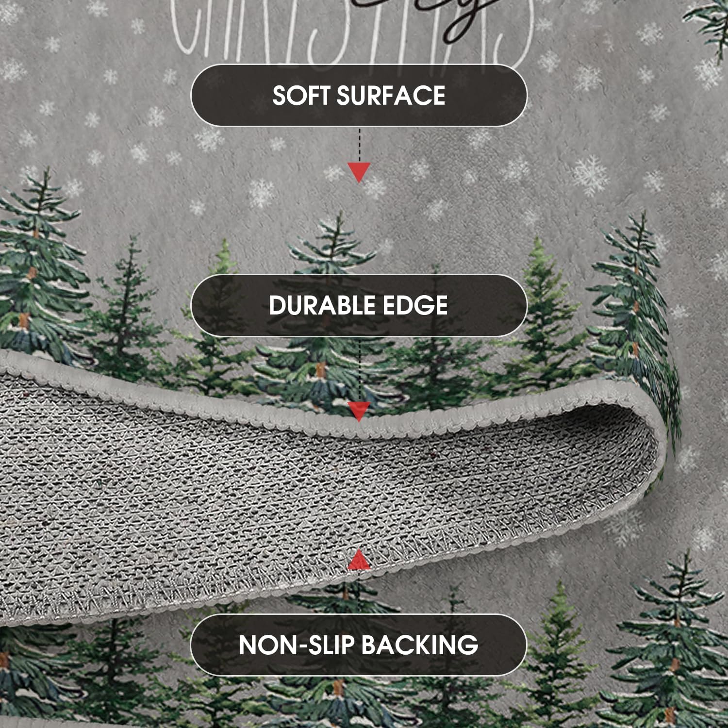 Artoid Mode Grey Pine Tree Merry Christmas Door Mat, Winter Home Decor Low-Profile Non-Slip Washable Area Rug for Kitchen Entryway Bedroom Bathroom Laundry Room Indoor 2x3 Feet