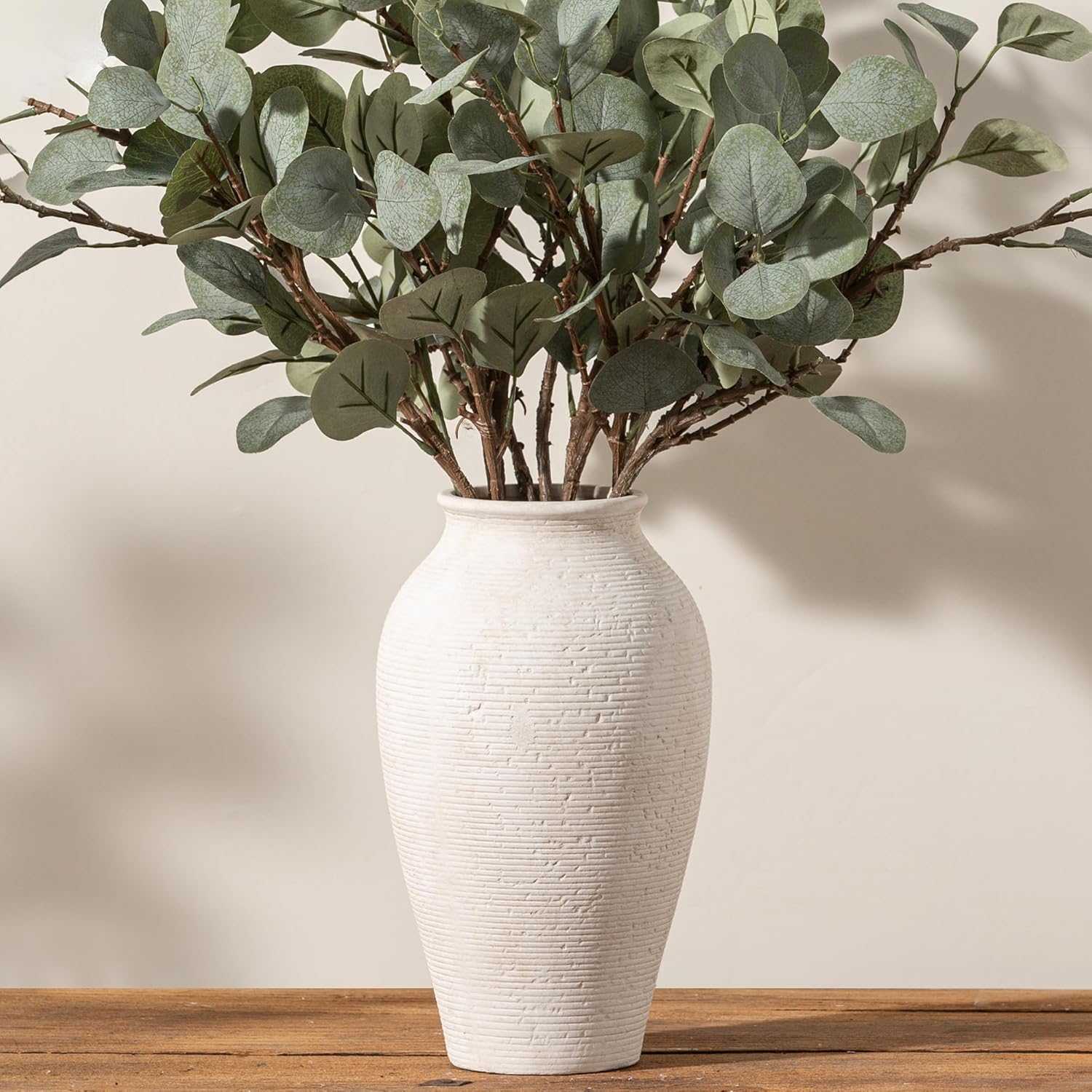 Ceramic Flower Vase Home Decor - Large Tall Farmhouse Table Vases Rustic Vintage Living Room Kitchen Bedroom Decorations for House Book Shelf Office Coffee Desk Dining Fireplace (11" Rustic) - Image 5