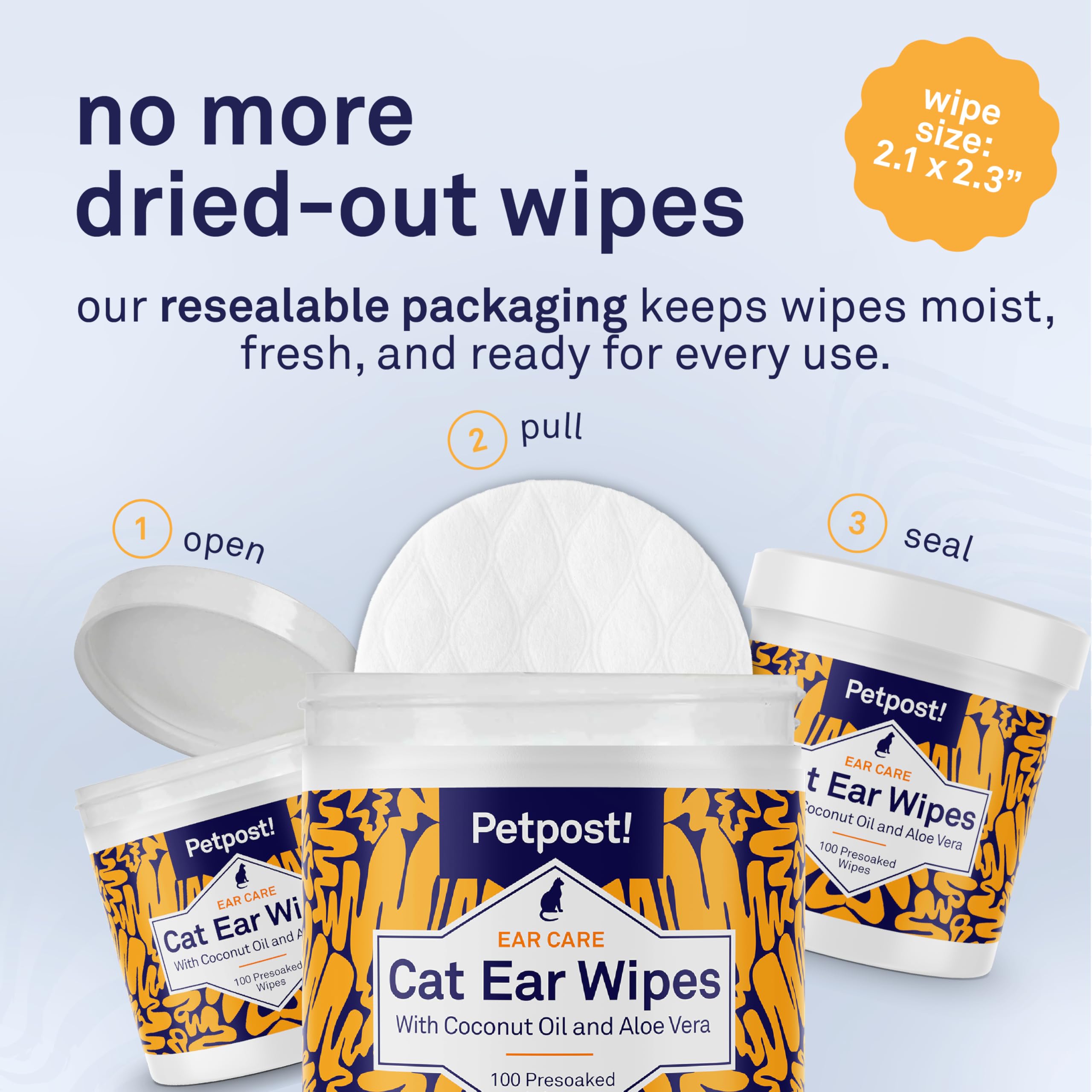 Petpost | Toallitas Limpiadoras de Oído para Gatos – 100 Almohadillas de Algodón Ultra Suave en Solución de Aceite de Coco – Tratamiento para Garrapatas de Oído de Gatos e Infecciones Auditivas