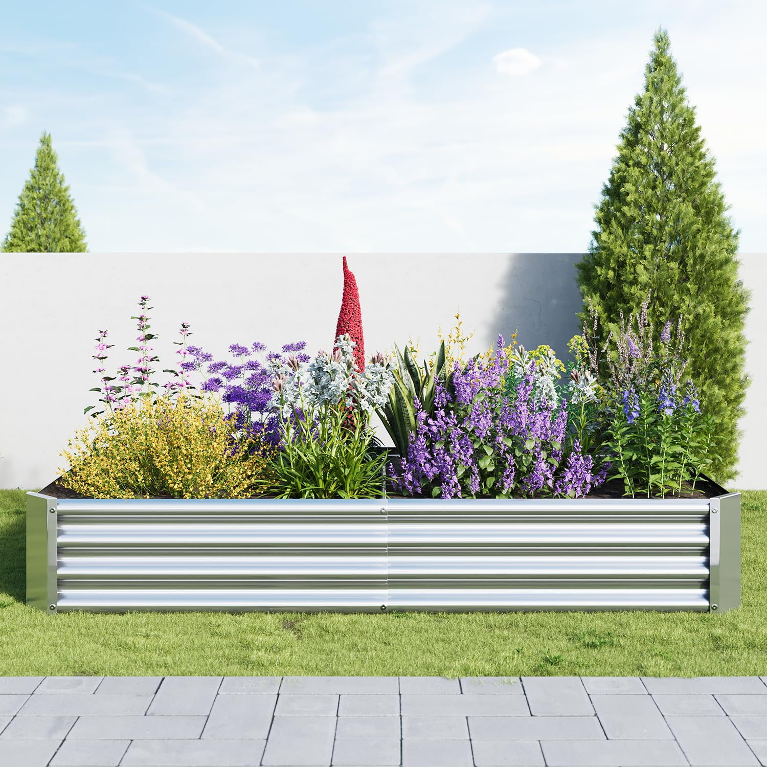 VERFARM Hochbeet-Set aus Verzinkter Metall, Pflanzbeet Hochbeete für Garten, Hochbeete-kit für Gemüse Blumen Sukkulenten Kräuter, Blumenbeet & Pflanzentrog, Rechteckig, Schwarz
