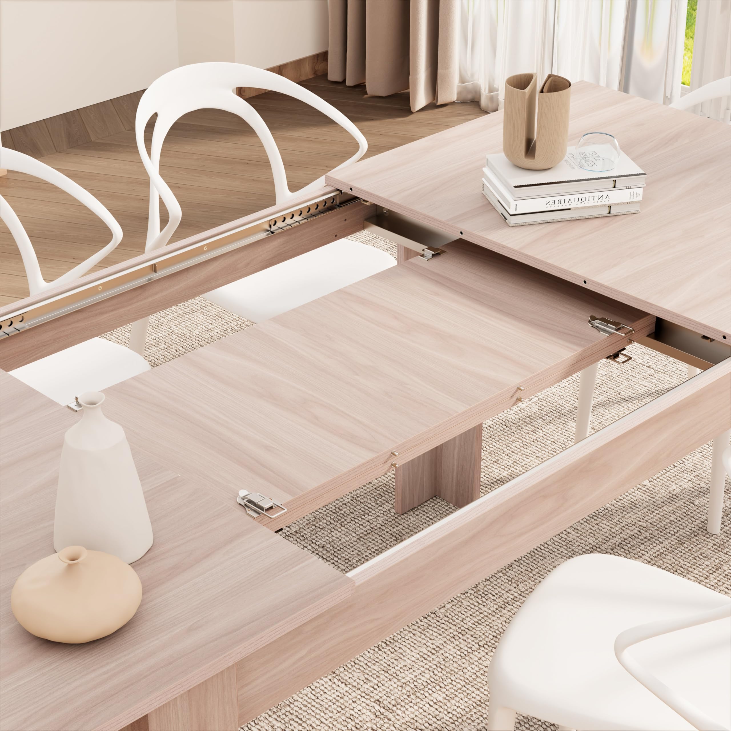 Mobili Fiver, Eldorado, Table Extensible Orme Perle, 90 x 90 x 77 cm, Mélaminé, Fabriqué en Italie