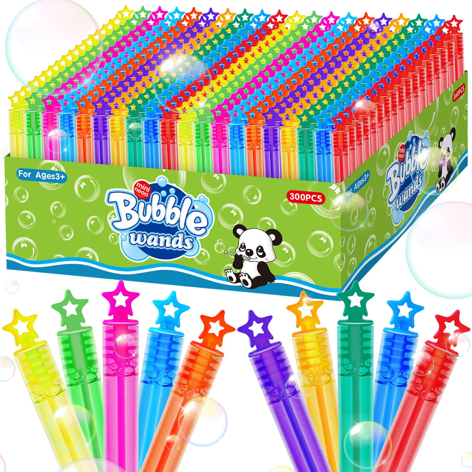 ZIRSENG 300 Piece Mini Bubble Wands in 10 Colors, Party Favors Bulk for Kids, Themed Birthday, Carnival, Wedding, Classroom Prizes, Summer Outdoor