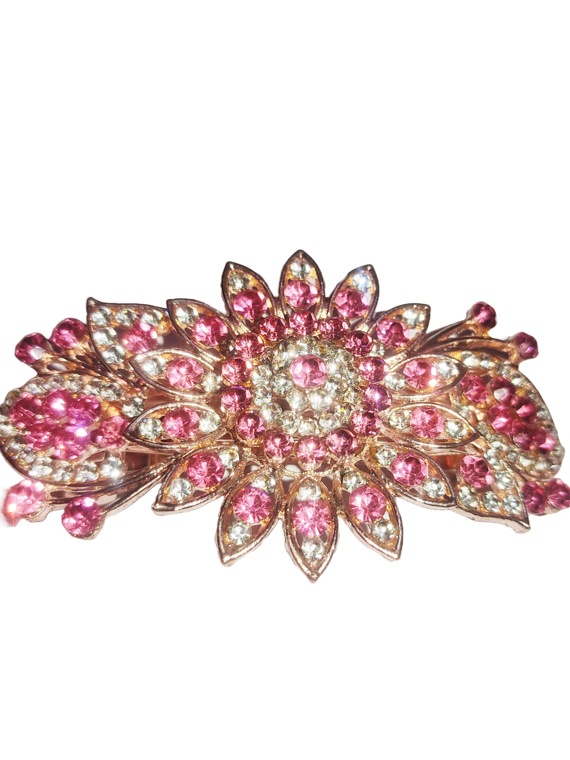 Quality Big-Size Pink Stones Hair Clip with Crystals, Peach and Brown Tones, Pack of 1 (Pink Stones, 11 cm × 6 cm)