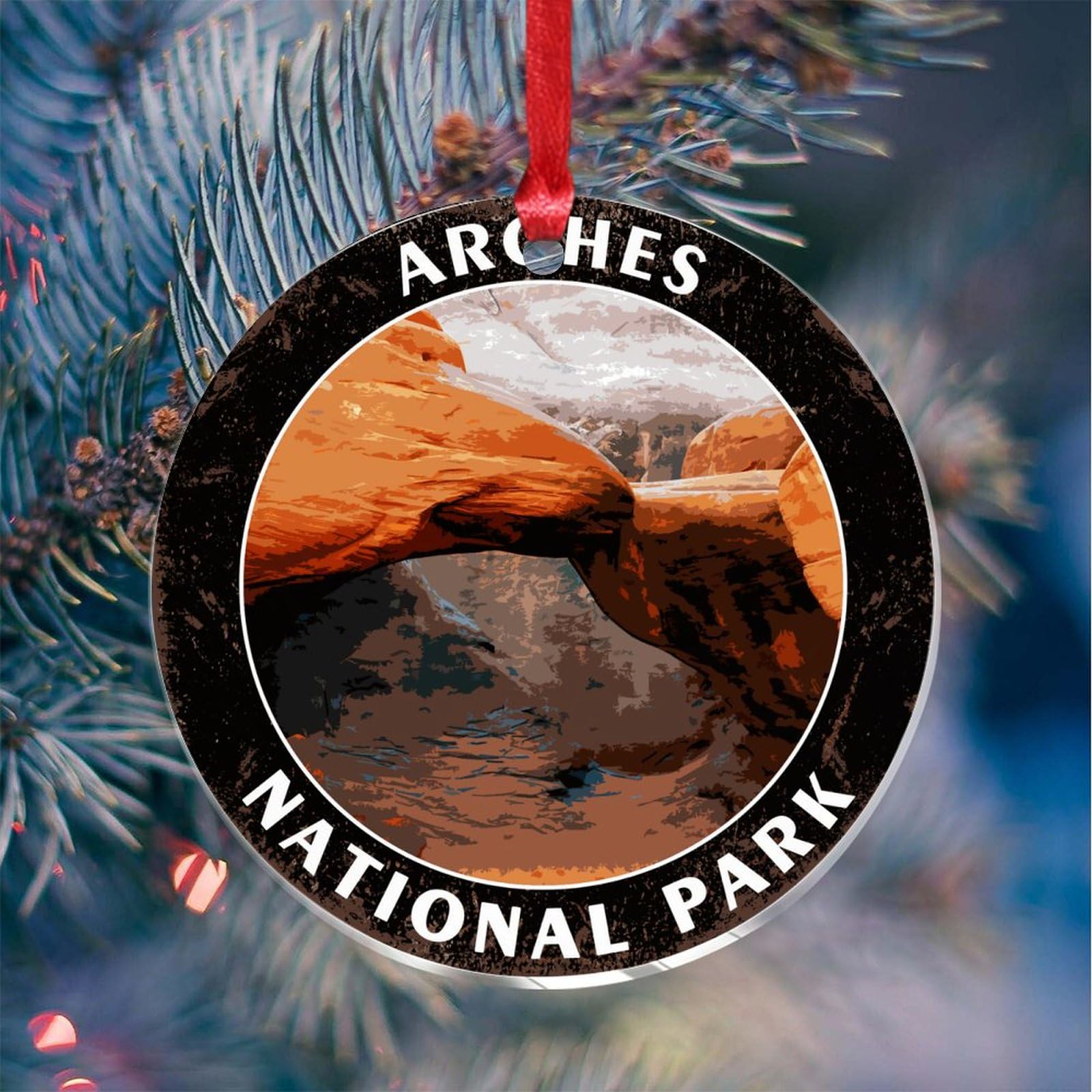 Arches National Park Christmas Acrylic Ornament Modern Landscape Christmas Sublimation Ornaments 3 in Vintage Hanging Decor Souvenir for Decorating Christmas Home