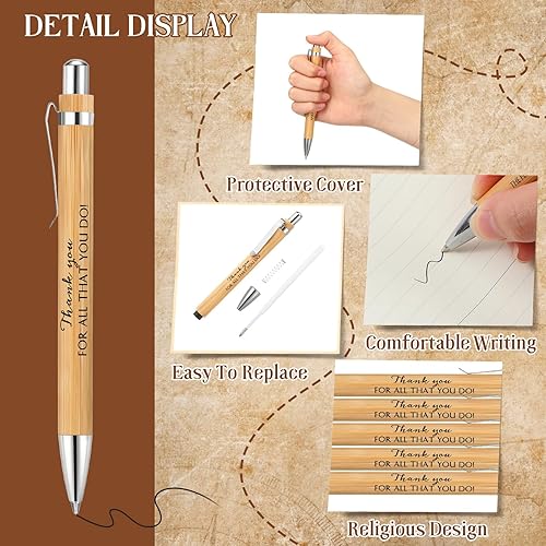 Miniatura 3 de Fuutreo 50 bolígrafos de bambú retráctiles inspiradores a granel, regalo de agradecimiento para empleados, regalo para veterinario, asistente