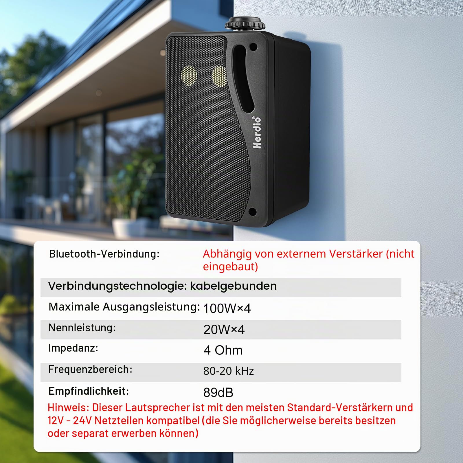 Herdio 3,5 Zoll passive Outdoor-Lautsprecher, kabelgebunden, wasserdicht, Wandmontage, Lautsprecher mit 400 W überlegenem Klang, Allwetter-Haltbarkeit, für Zuhause, Terrasse, Garten, Marine, Boot