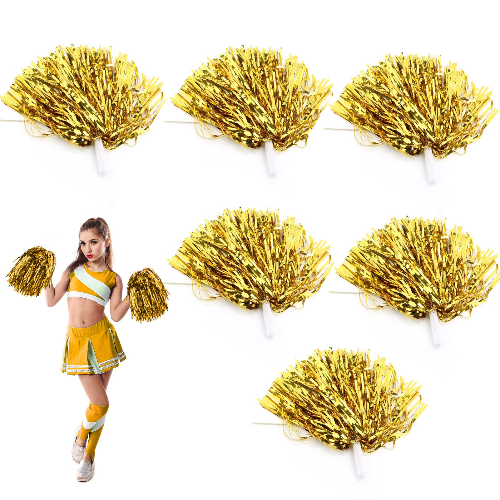 OUKENS Cheerleading Poms, 7 Colors 6pcs Cheerleading Pom Poms Party Dance Accessory Sports Pompoms Cheer(Golden)