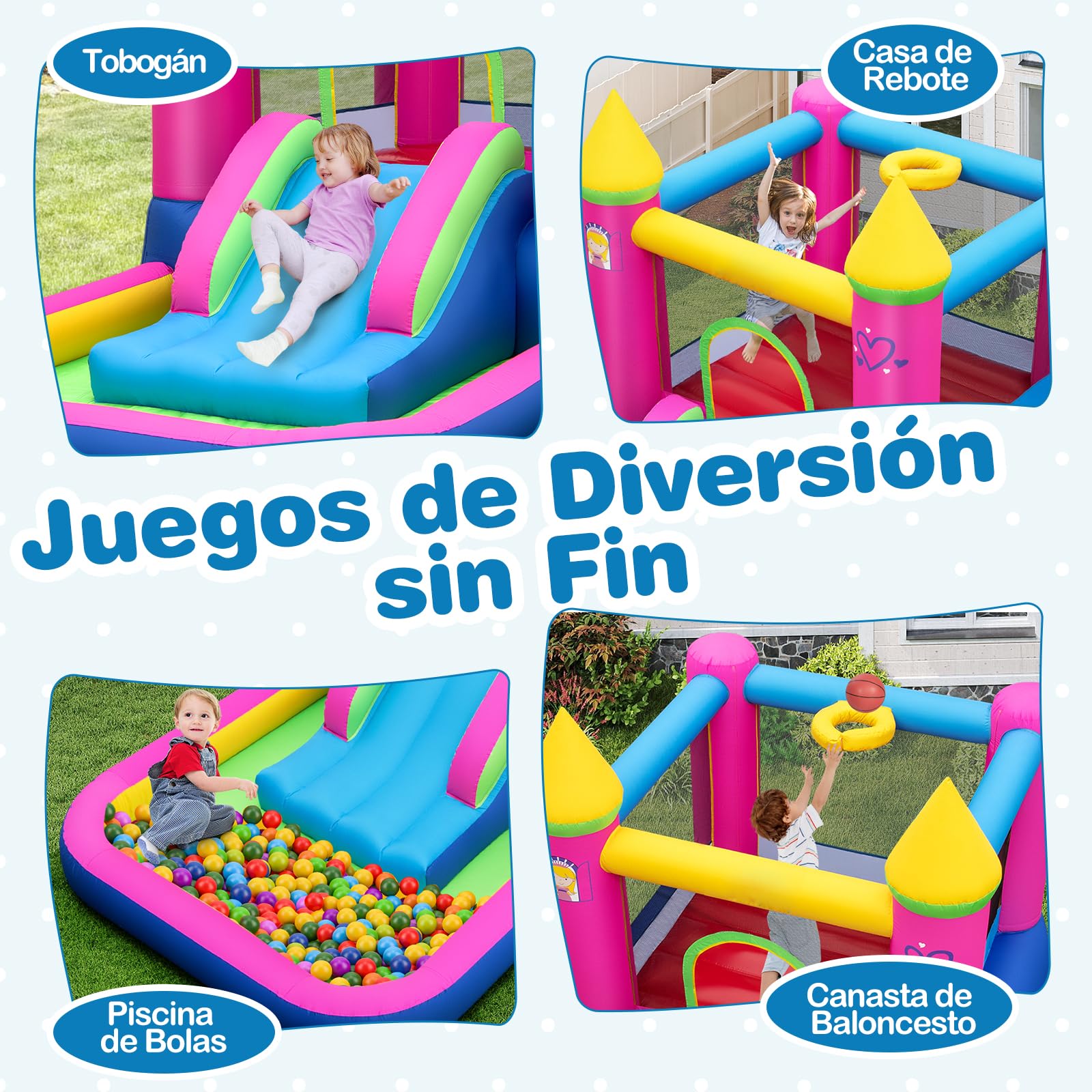 GOPLUS Castillo Inflable Princesa con Tobogán y Piscina de Pelotas