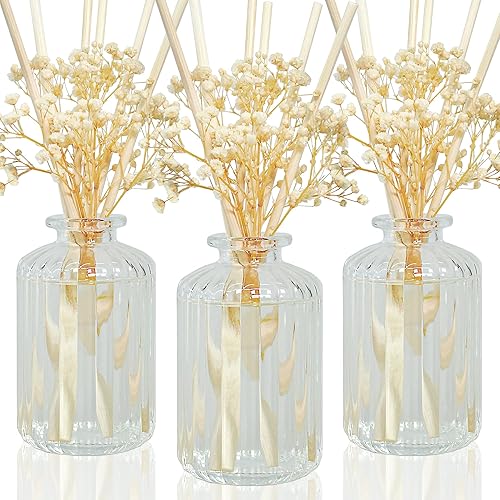 Auelife Juego de 3 difusores de varillas de lino limpio de 6.4 onzas, difusor de varillas preservadas de flores reales preservadas, difusor de