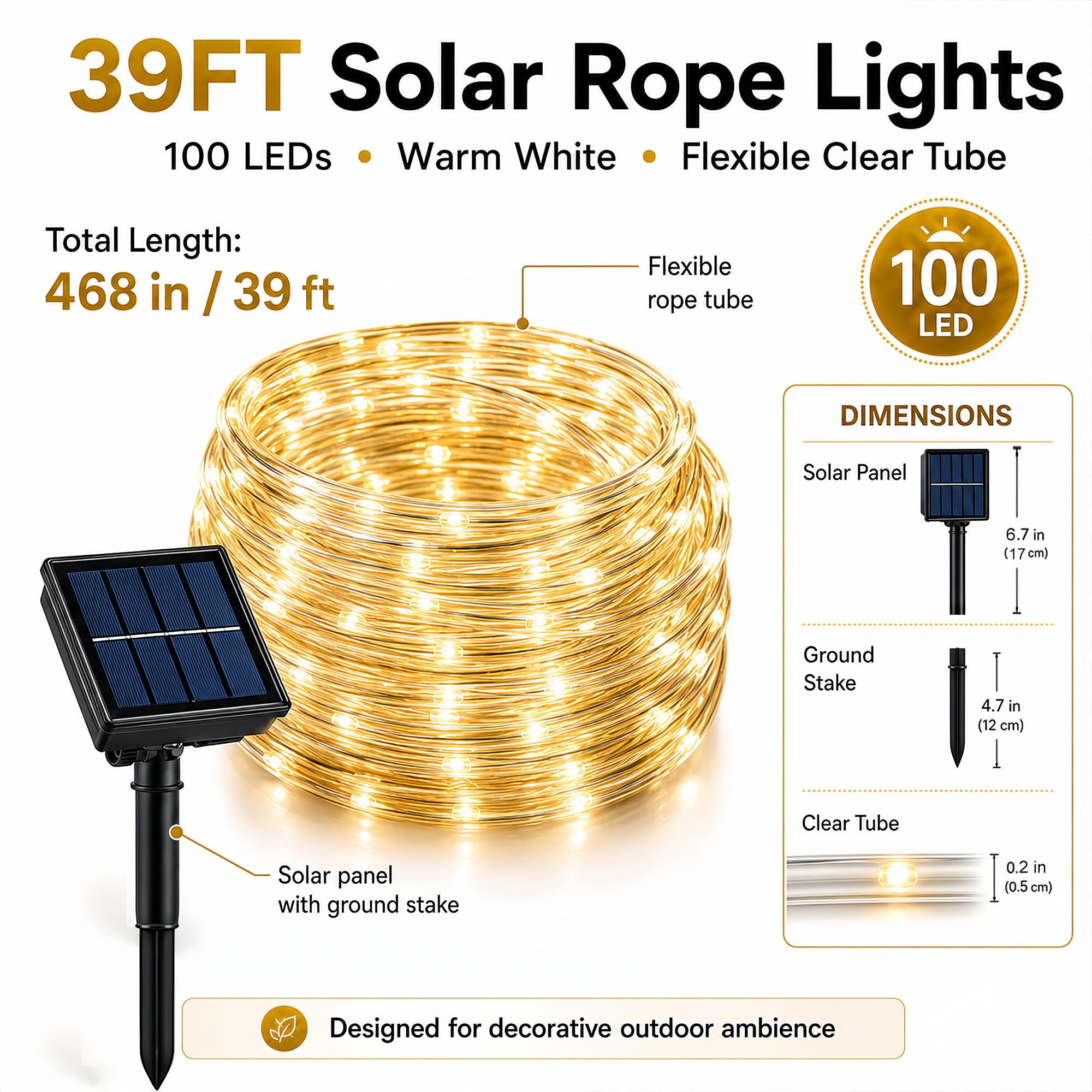 Solar-Lichterkette, 100 LEDs, IP65, wasserdicht, für den Außenbereich, für Party, Garten, Hof, Zuhause, Hochzeit, Weihnachten, Halloween, Urlaub, Baumdekoration, Beleuchtung (3 Stück)