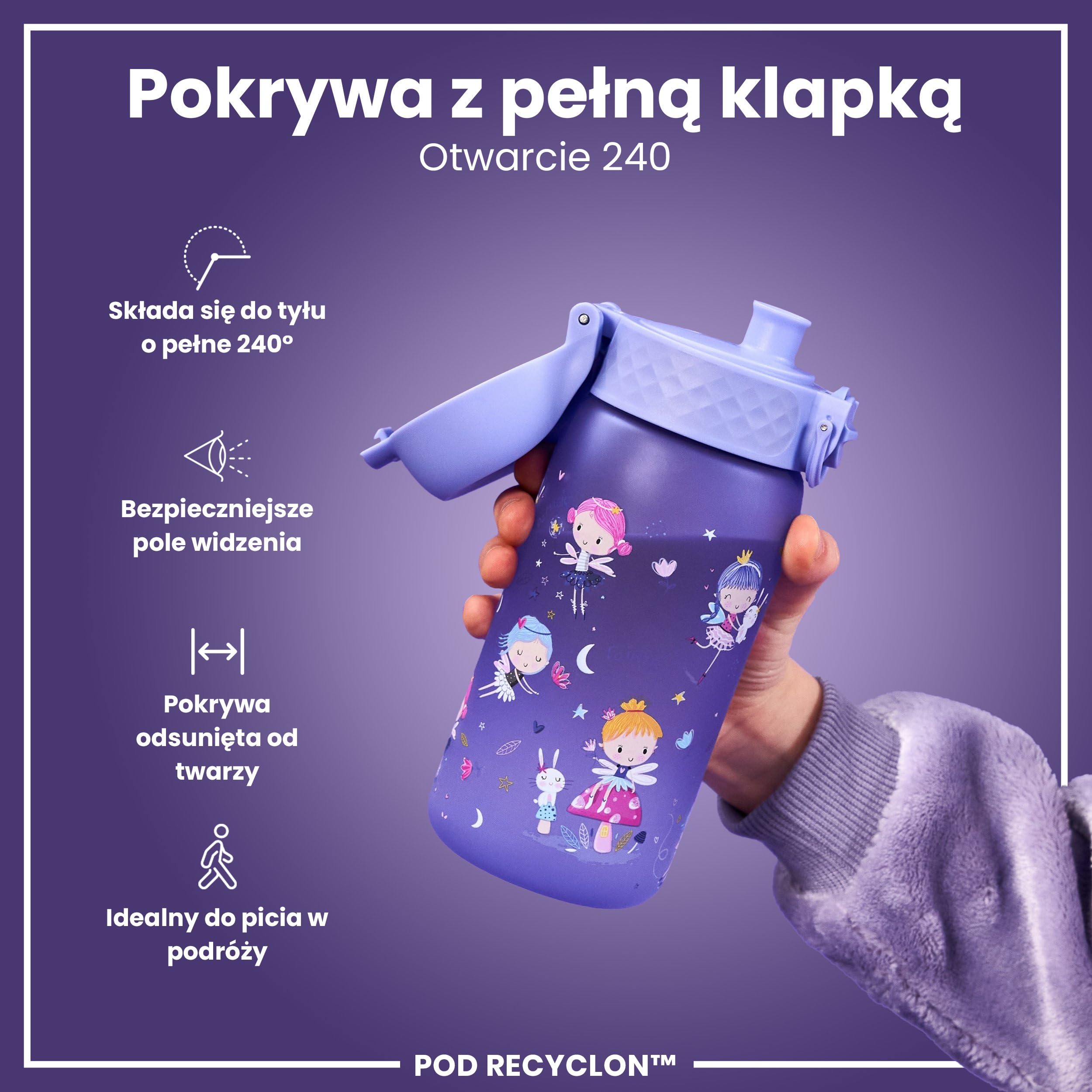 ION8 Butelka dla Dzieci, 350 ml/12 oz, Szczelna, Łatwa do Otwarcia, Bezpieczny Zamek, Można Myć w Zmywarce, Bez BPA, Uchwyt do Przenoszenia, Łatwa do Czyszczenia, Bezwonny, Wróżki
