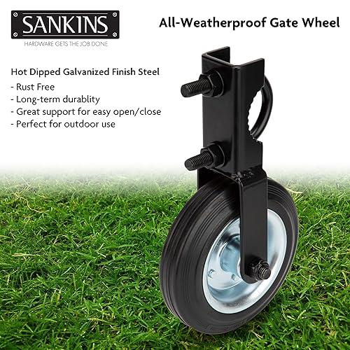 Miniatura 5 de SANKINS Gate Helper Wheel for Supporting Metal Swing Gates with 1-58" Thru 2" Gate Frames, 6" Gate Support Wheel Prevent Gate from Dragging for