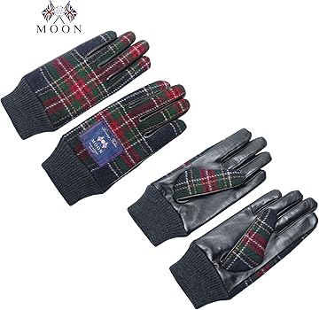 Amazon | 英国製ツイード生地 MOON 手袋 メンズ タッチパネル 羊革