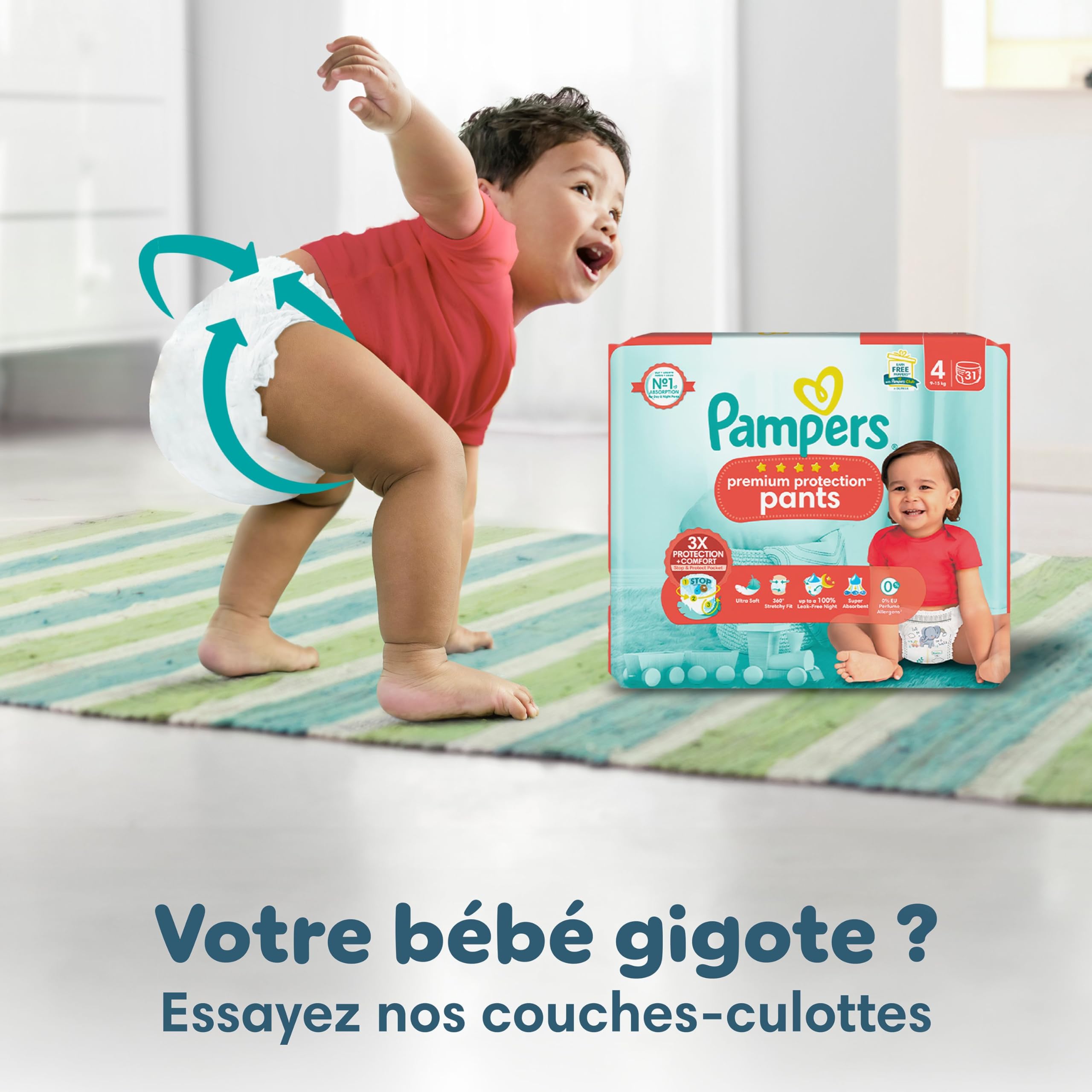 Pampers Premium Protection Taille 3, 148 Couches, 6-10kg, Double Protection